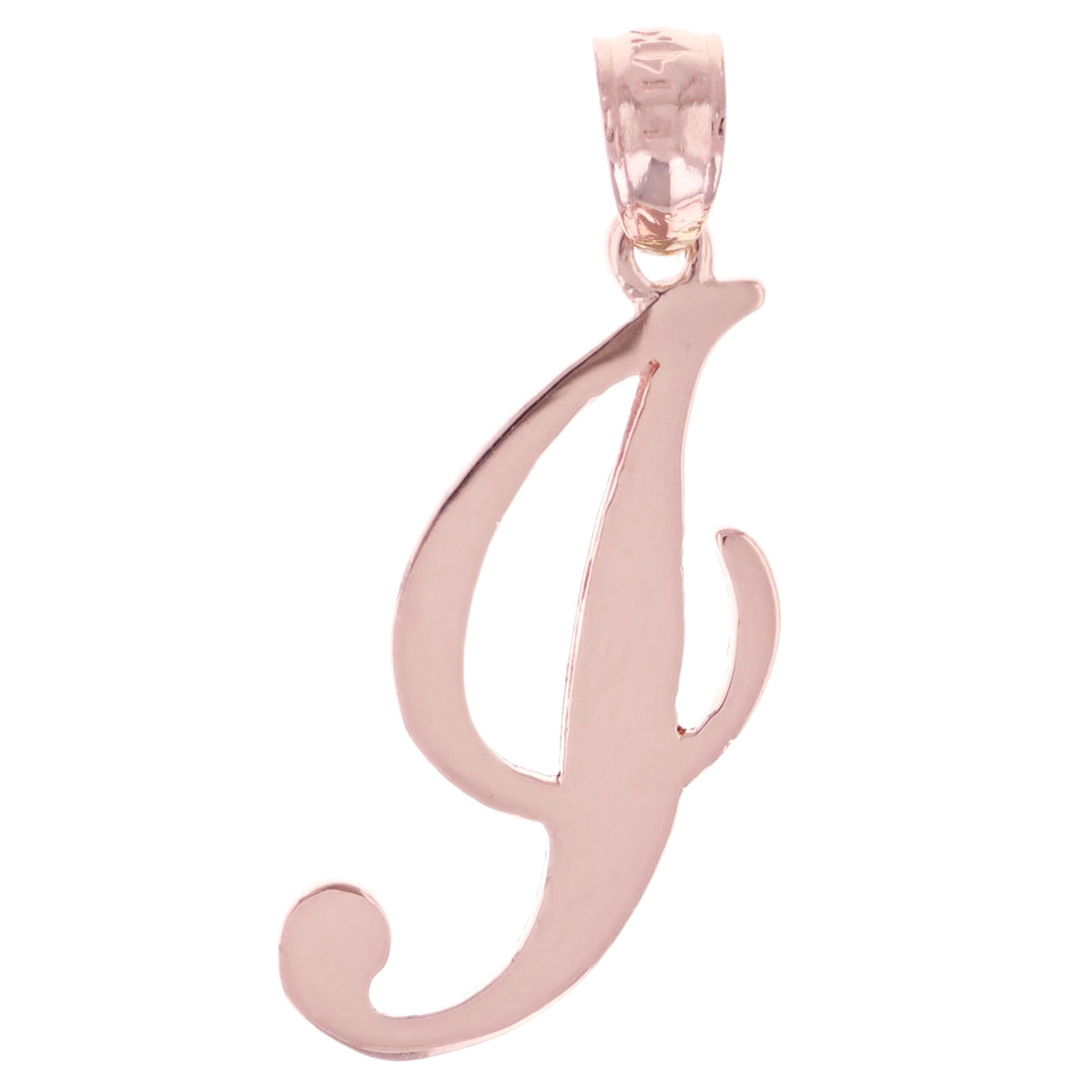 14k Rose Gold Initial Letter I Alphabet Charm Pendant - Letter I,Rose