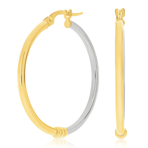 Italian 14k Yellow & White Gold Polished Hollow Large Hoop Earrings 1.2