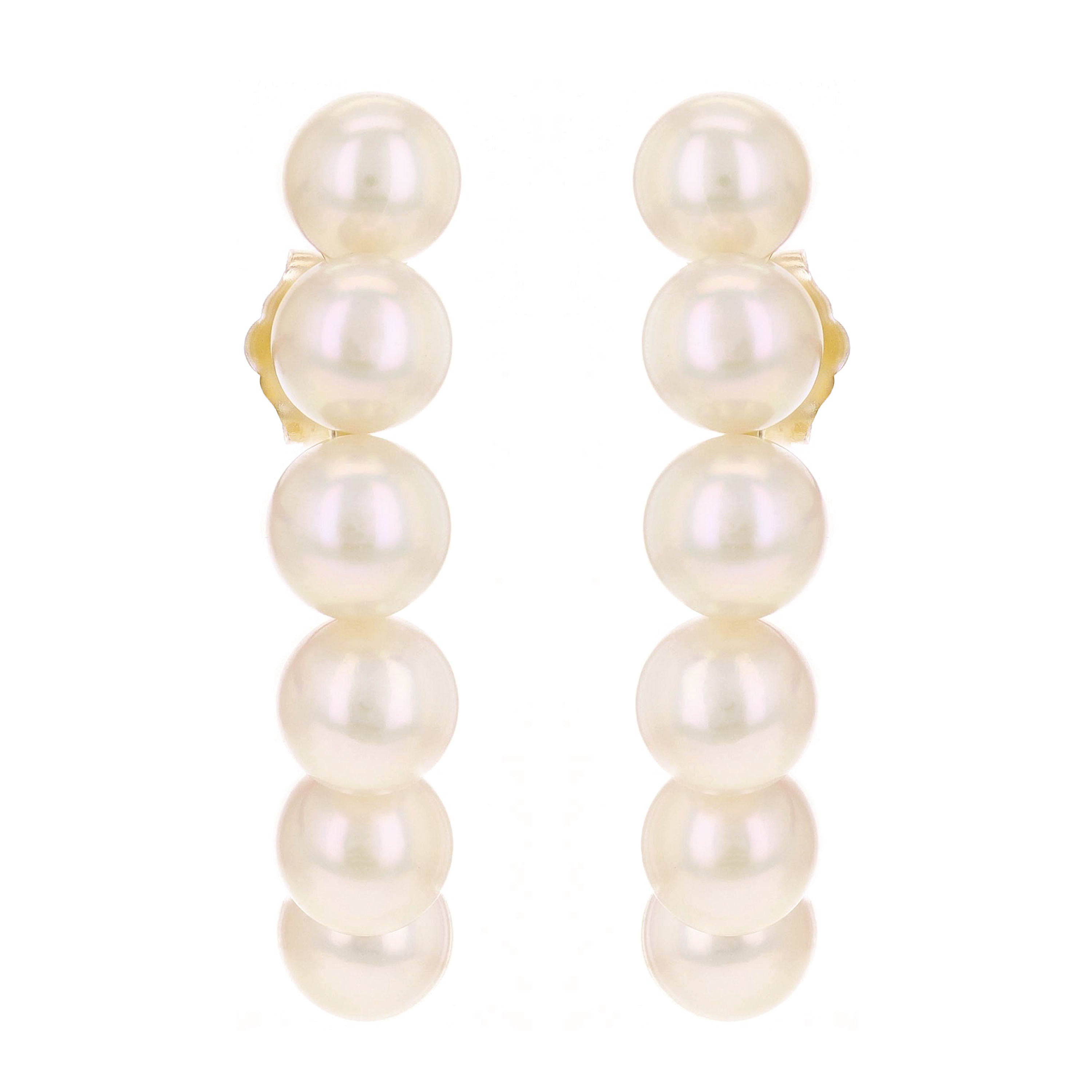 14k Yellow Gold Fresh Water Pearl Drop Curved Earrings 1.2" 4.4 grams