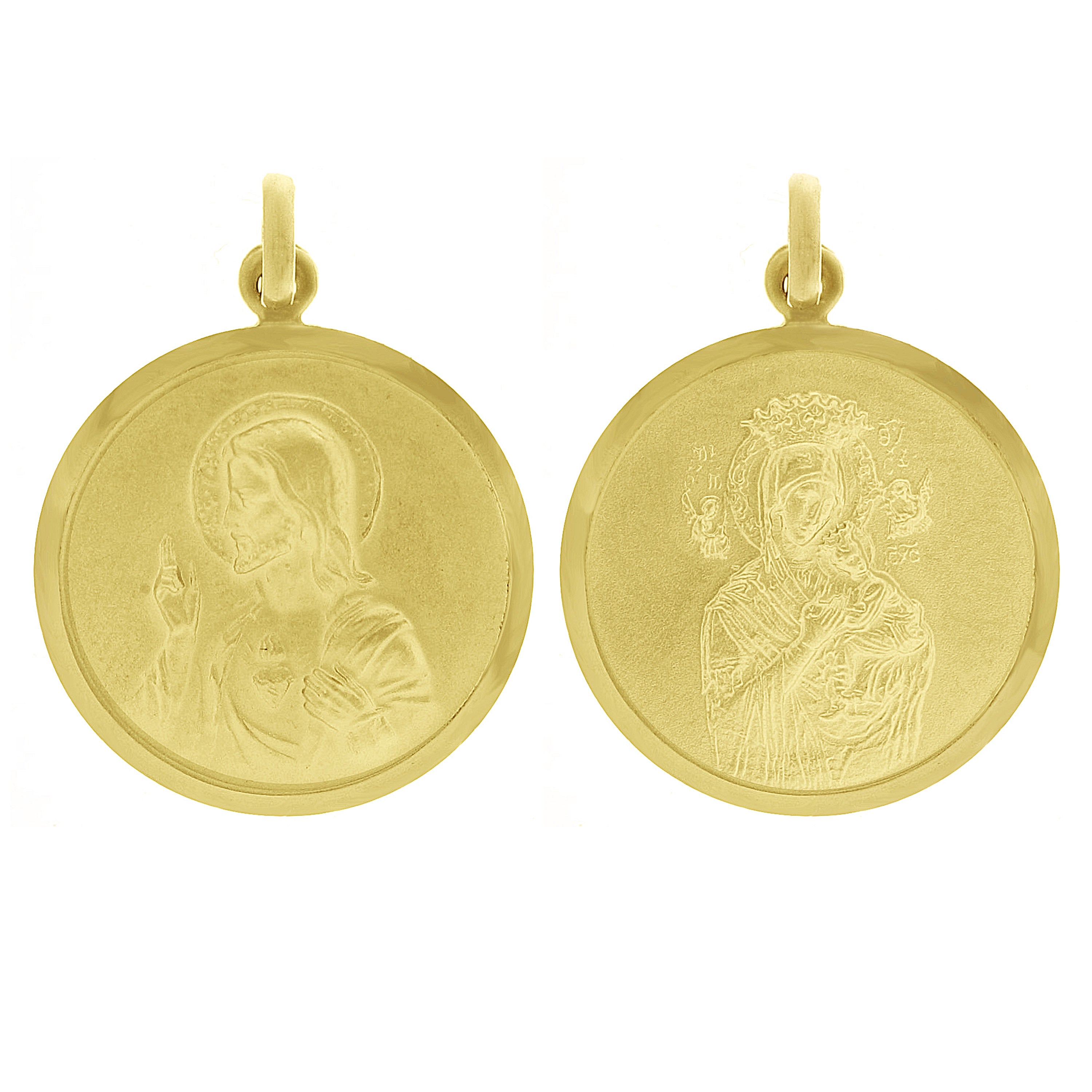 Italian 14k Gold Sacred Heart of Jesus & Lady of Perpetual Help Medal Pendant