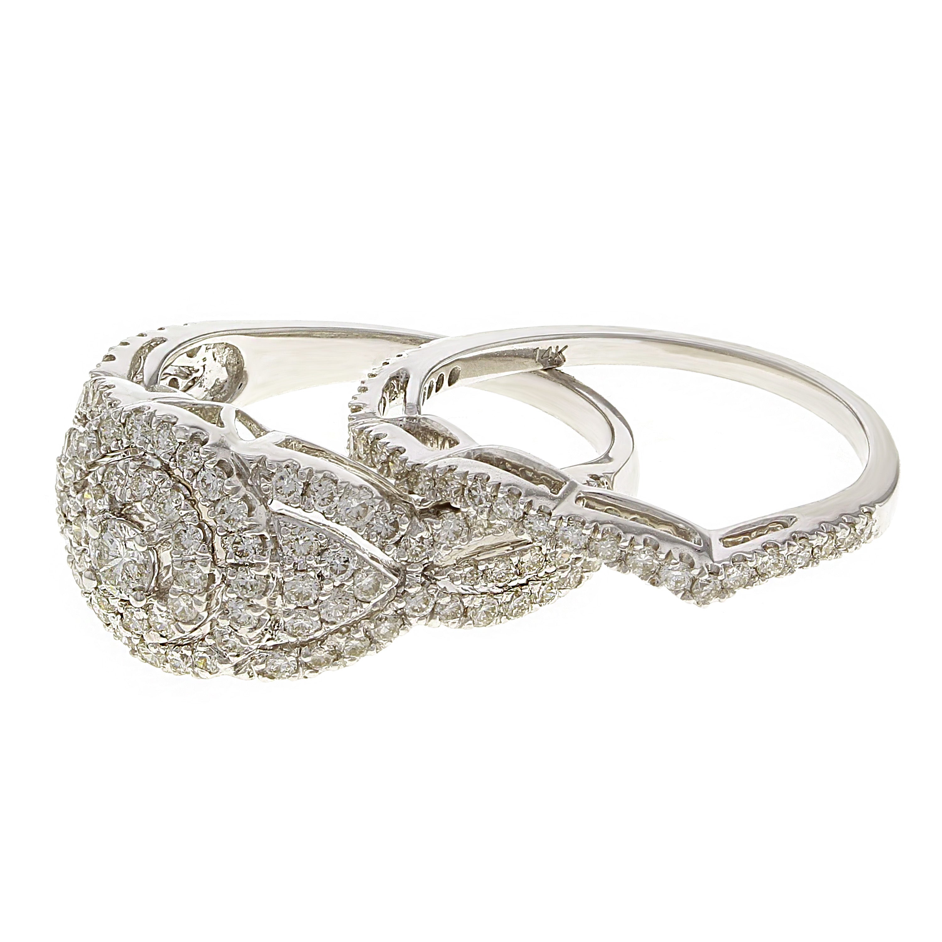 14K White Gold Diamond Matching Engagement & Wedding Bridal Ring 2 Pc Set Size 7