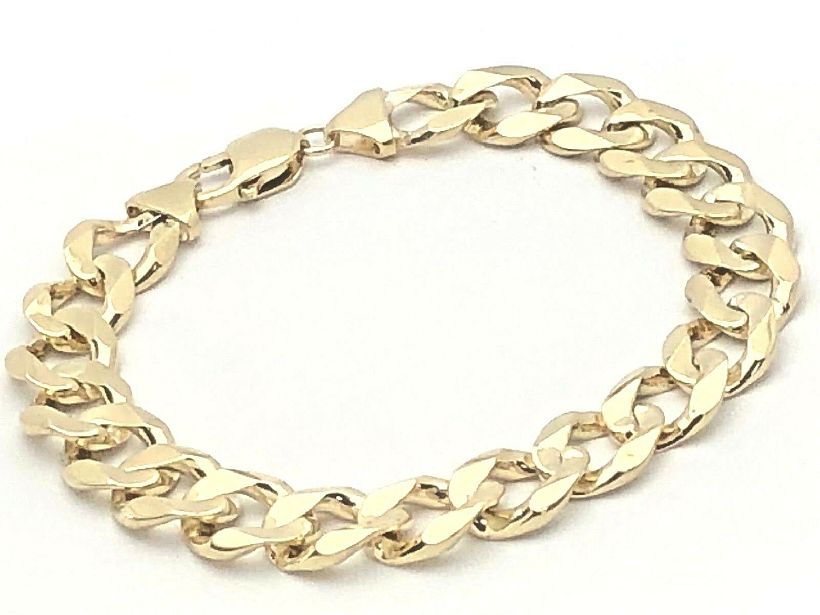 Men's 14k Solid Yellow Gold Flat Cuban Link Chain Bracelet 9.25" 46.3 grams - Yellow,9.25"