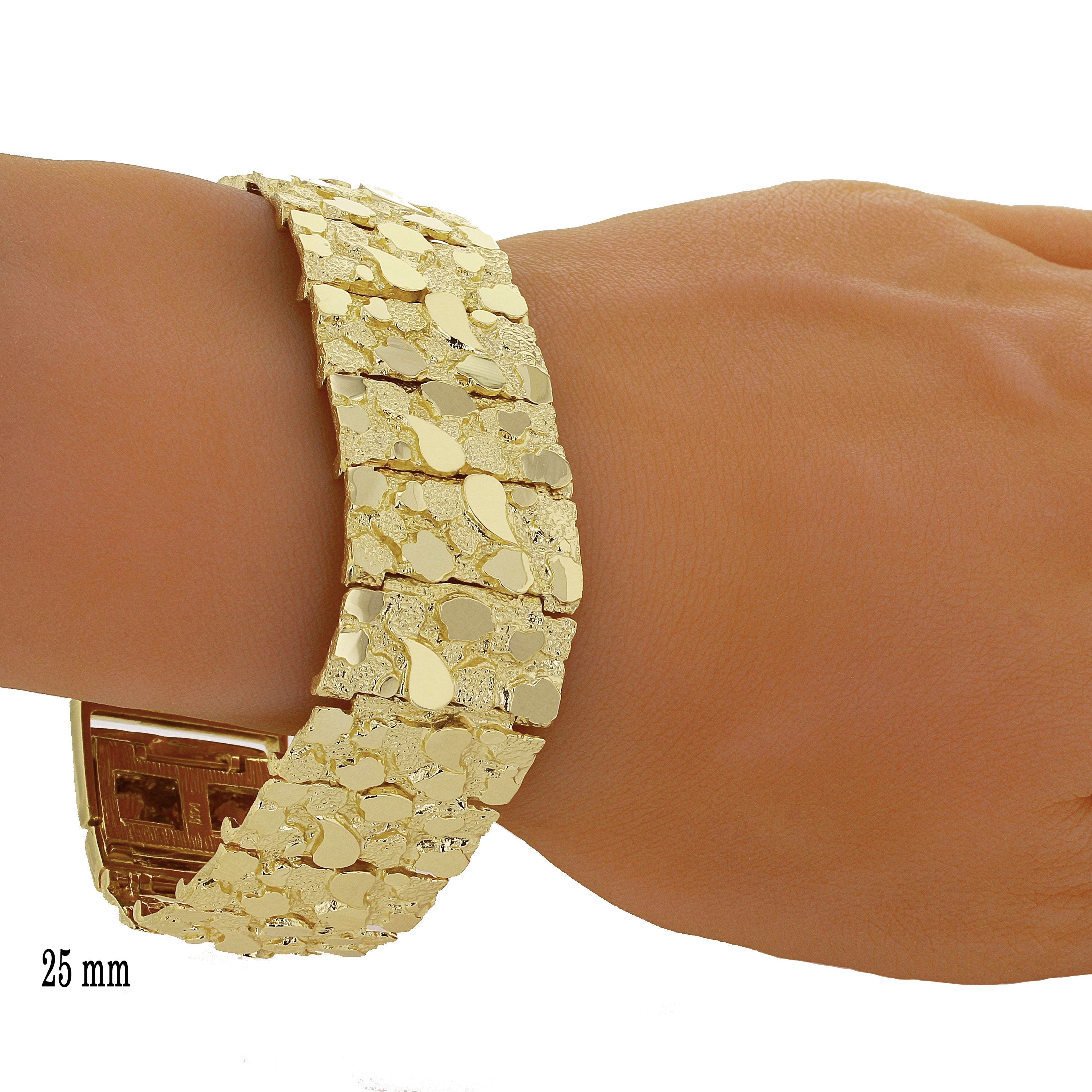 14k Yellow Gold Solid Nugget Bracelet 7" 25mm - 7",25mm