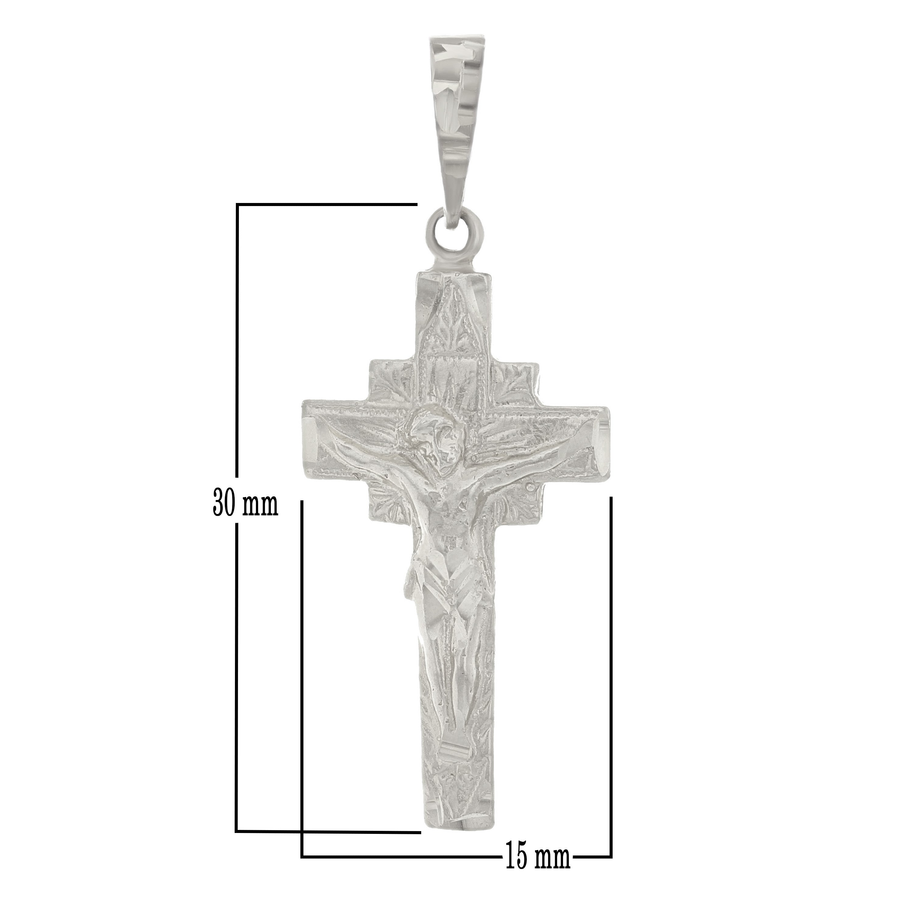 14k White Gold Jesus Christ Crucifix Cross Religious Charm Pendant 1.5" 2.5grams - White