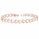 14k Rose Gold Solid Plain & Nugget Heart Link Bracelet 8.6mm 7" 13 grams - Rose,7"