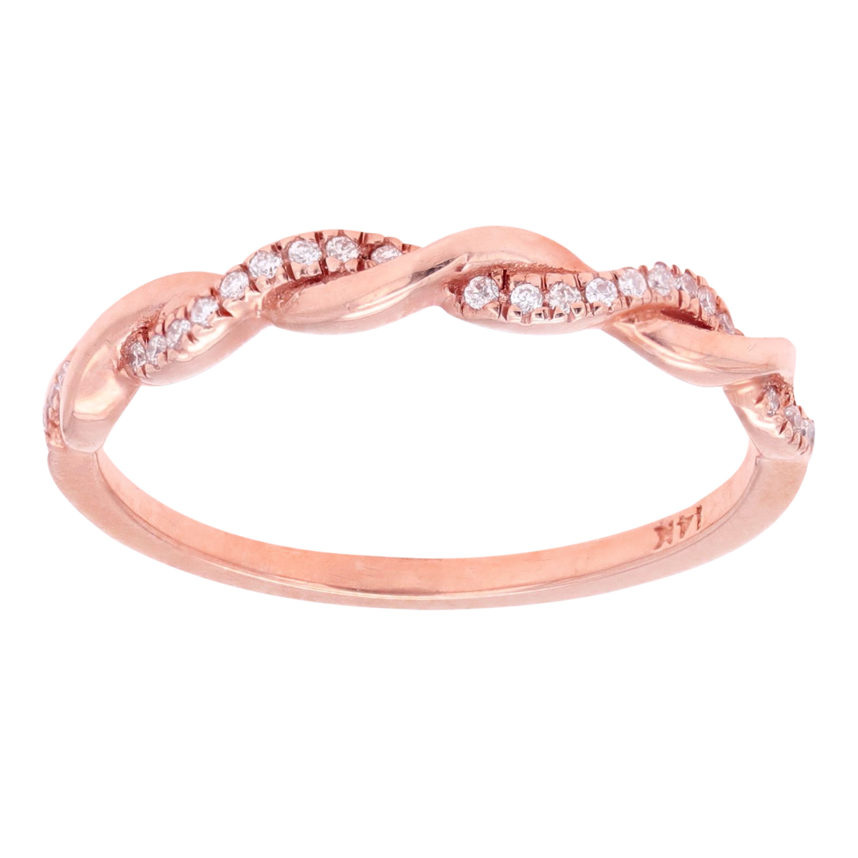 14k Rose Gold Diamond Pave Entwined Twist Stacking Ring - Rose