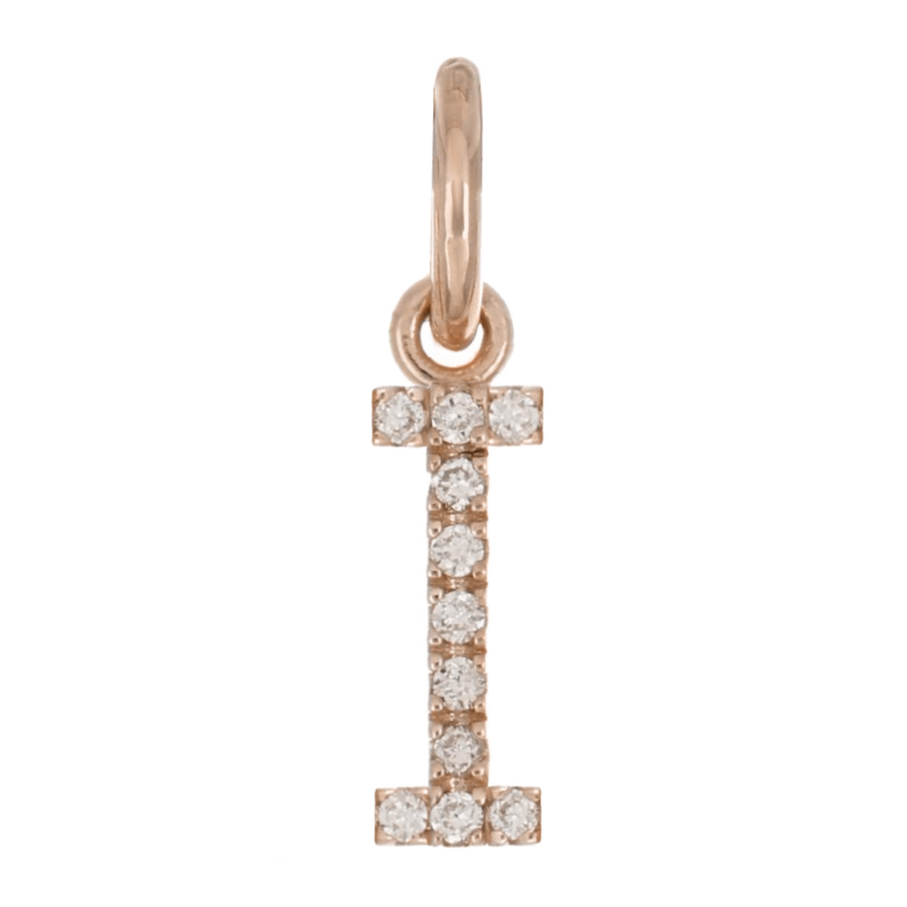14k Rose Gold Diamond Initial Letter I Charm Pendant - Letter I,Rose