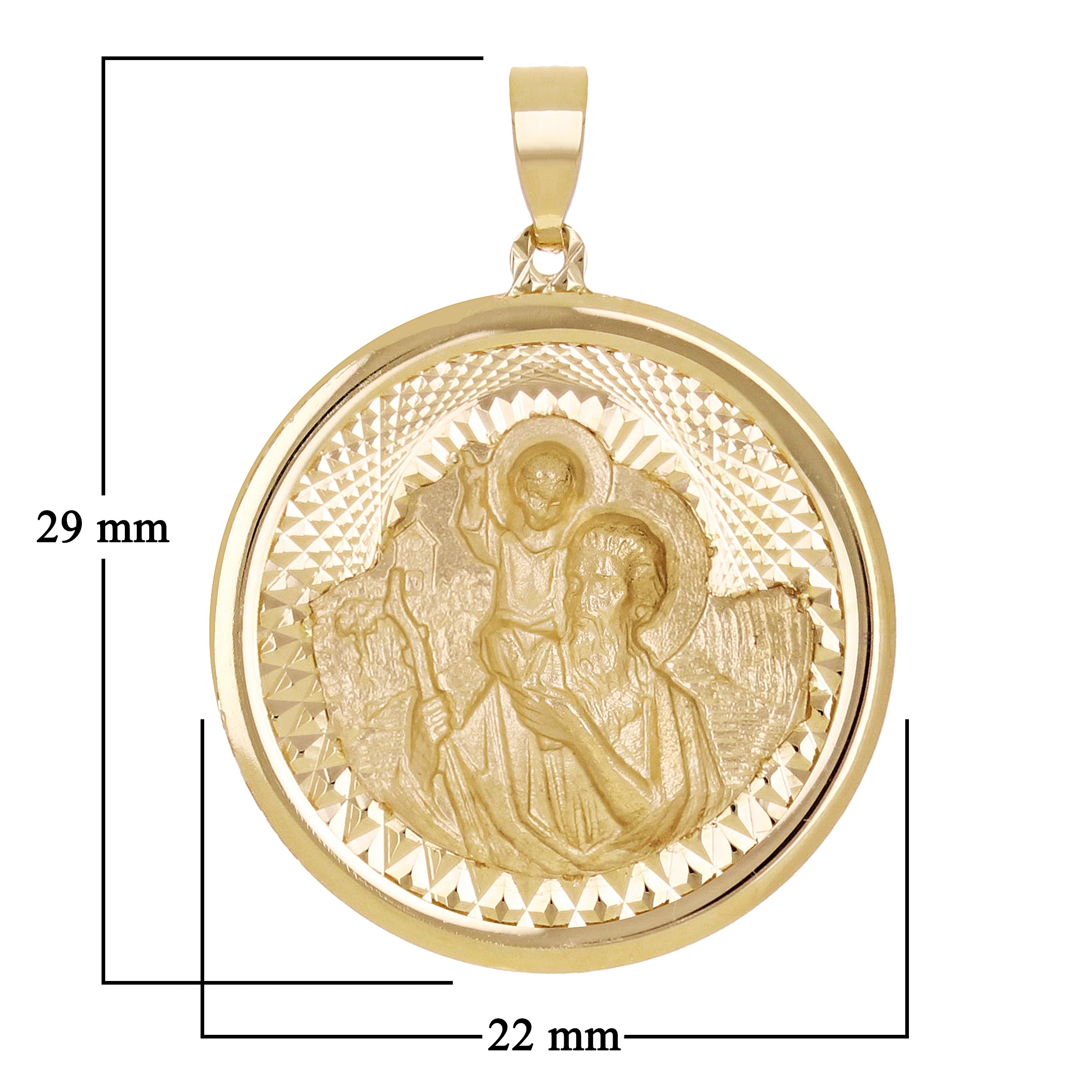 Italian 14k Yellow Gold Saint Cristobal Medal Charm Pendant 1.1" 2.5 grams - 2.5 grams