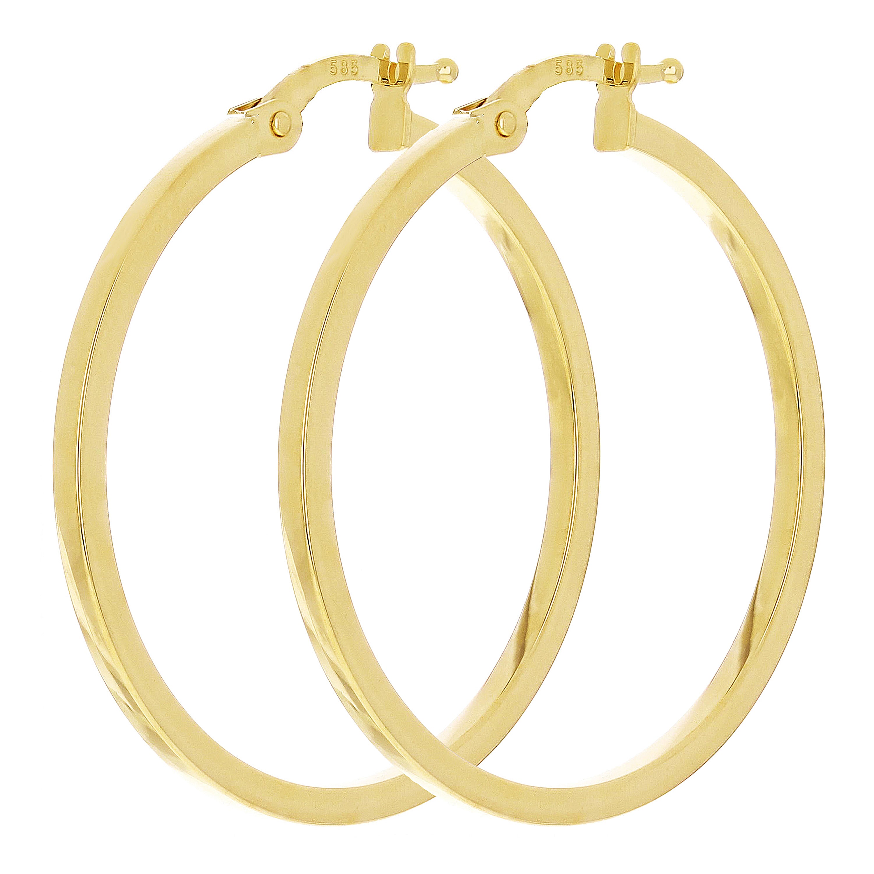 Italian 14k Yellow Gold Flat Tube Hollow Hoop Earrings 1" 2mm 1.7 grams