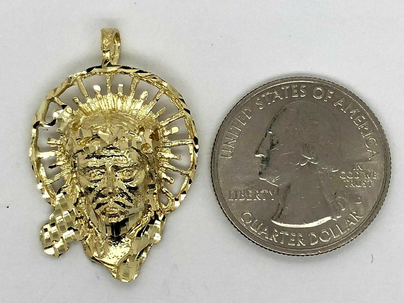 10k Yellow Gold Diamond Cut Jesus Christ Face Religious Charm Pendant 5.2 grams