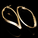 Italian 14k Yellow Gold Diamond Cut Twisted Oval Hoop Earrings 1.7" 14.5mm 2.5g