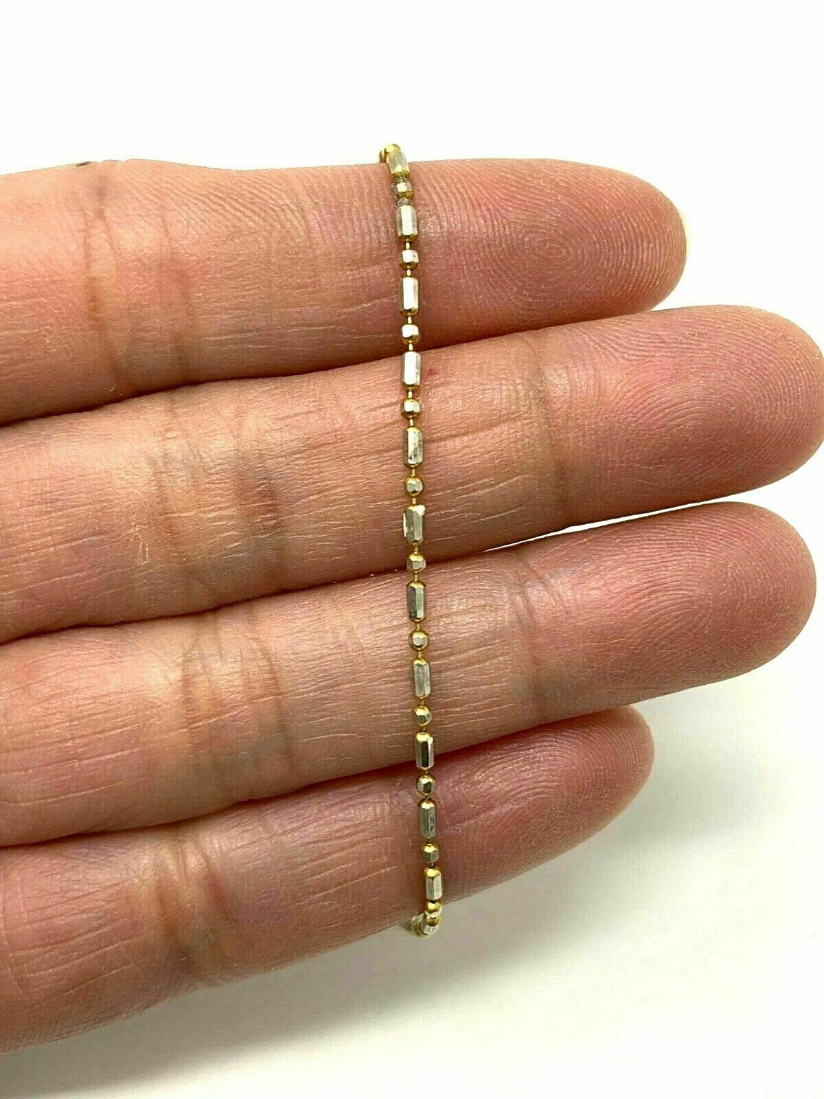 14k Italian Two Tone Gold Solid Chain Anklet Bracelet 8" 1.45mm 1.7 grams