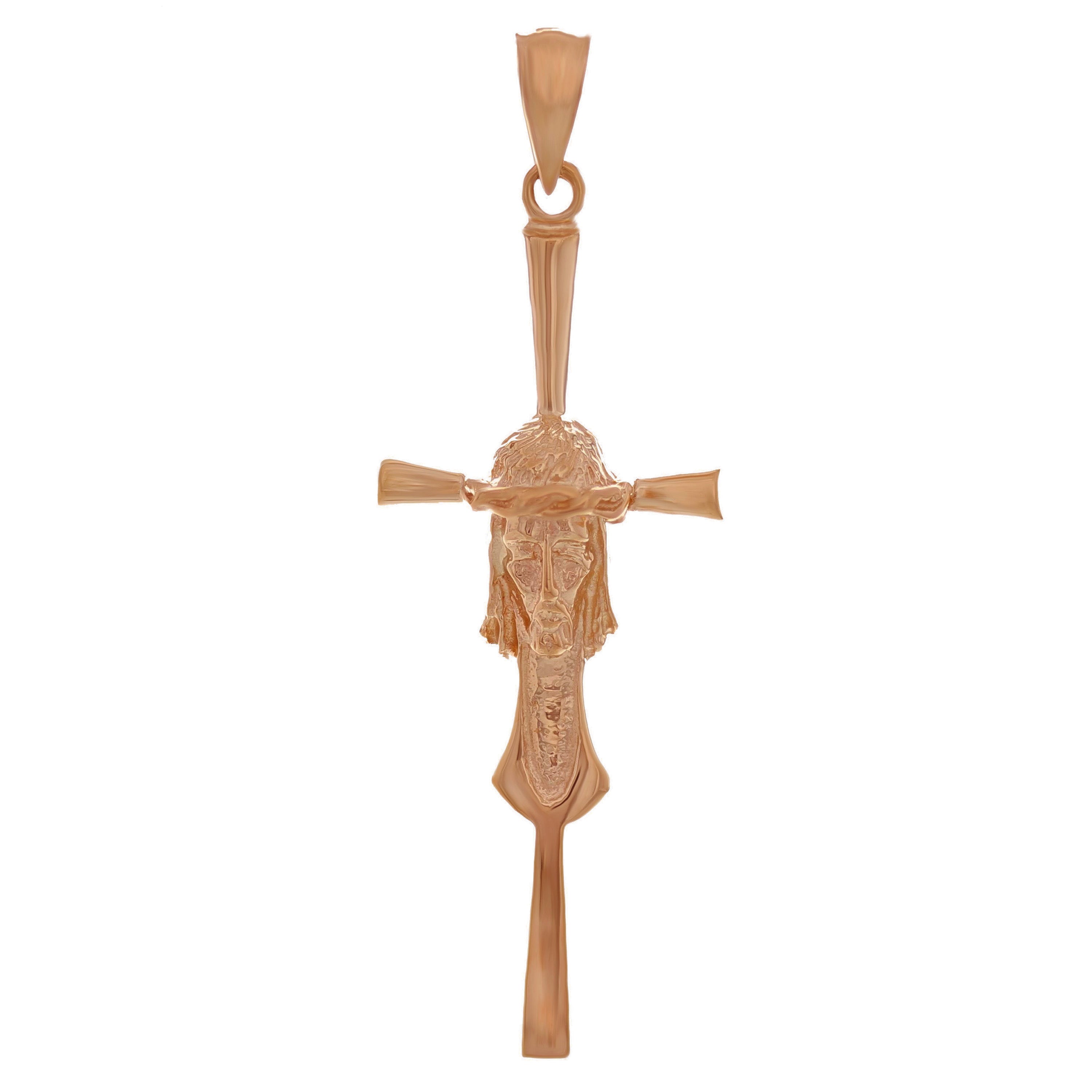 14k Rose Gold Jesus Christ Face Crucifix Cross Charm Pendant 1.8" 2.8 grams - Rose