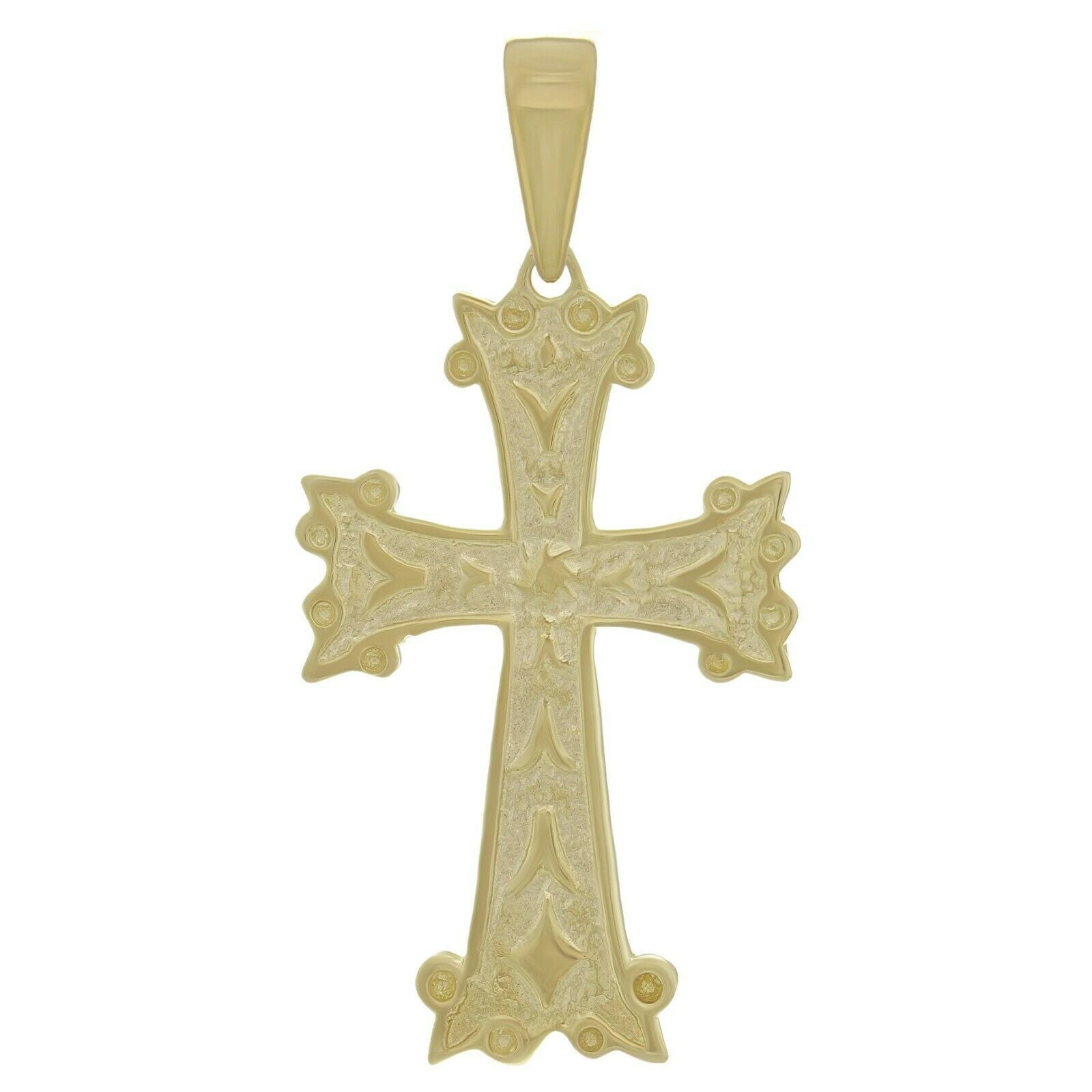 10k Yellow Gold Solid Diamond Cut Religious Cross Charm Pendant 1.6" 3.8 grams