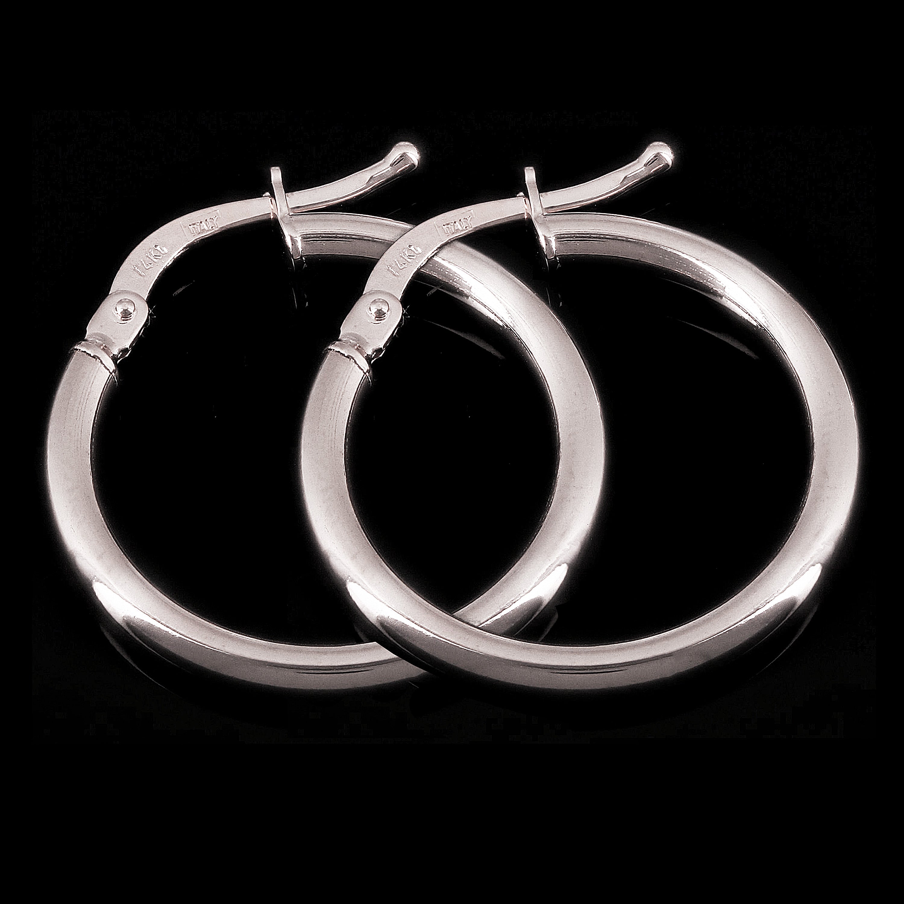 Italian 14k White Gold High Polished Plain Hollow Hoop Earrings 21x2mm 1.3 grams - White,Size 0.8" 1.3 grams