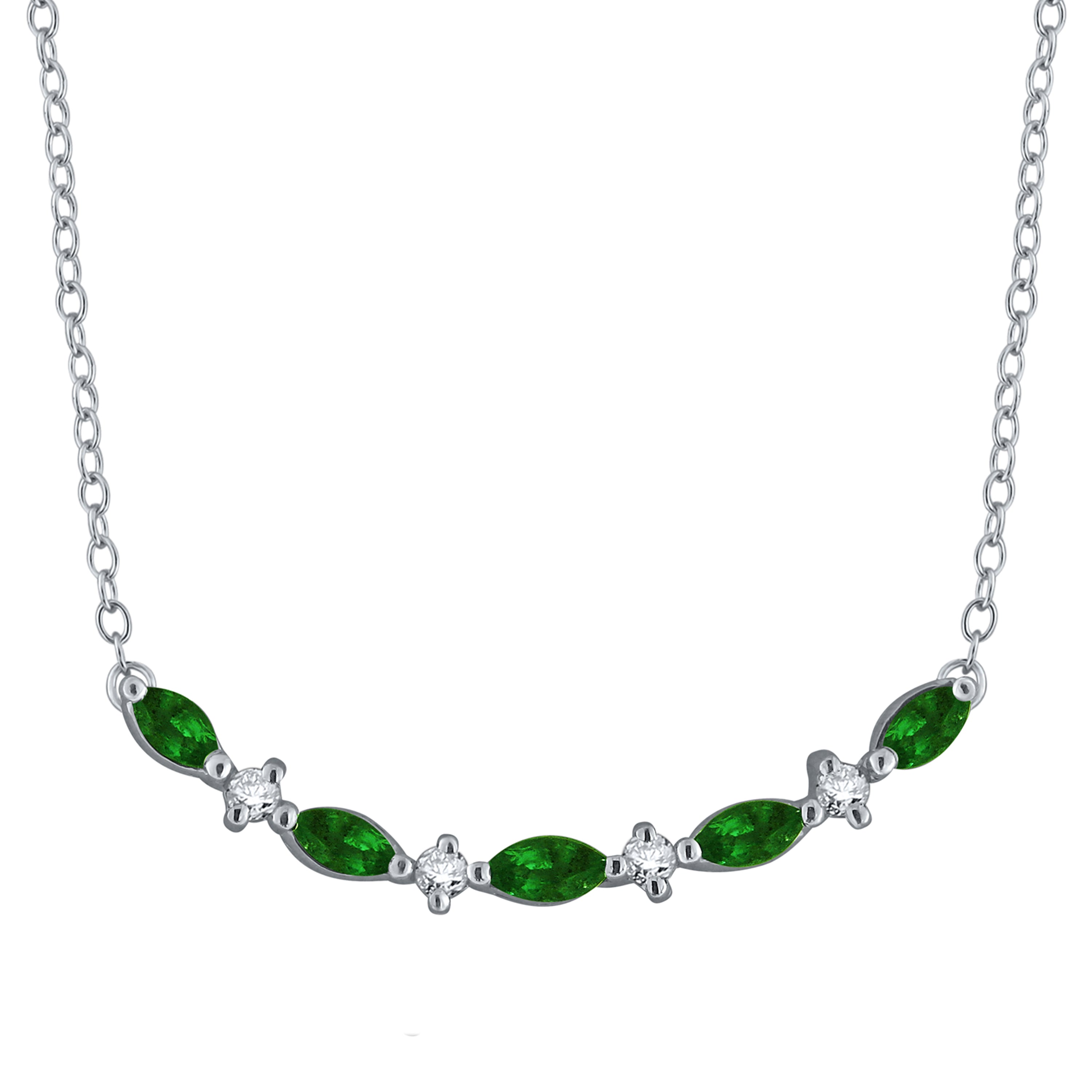 14k White Gold Diamond and Emerald Necklace 18" - Emerald