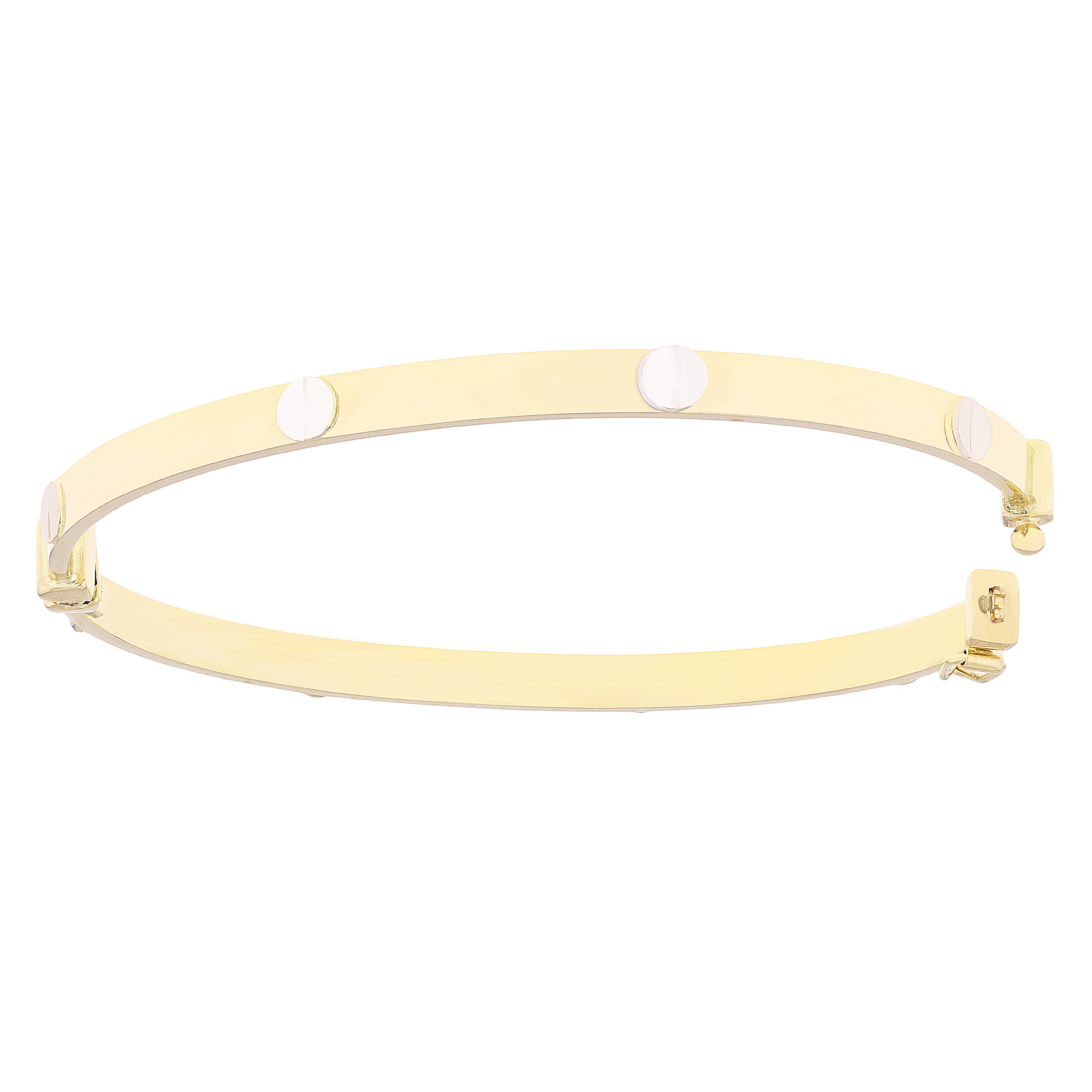 Italian 14k Yellow & White Gold Hollow Screw Design Bangle Bracelet 7" 5.2 grams