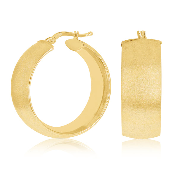 Italian 14k Yellow Gold Hollow Sand Finish Rounded Tube Earrings 1
