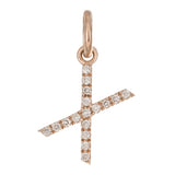 14k Rose Gold Diamond Initial Letter X Charm Pendant - Letter X,Rose