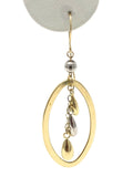 14k Two Tone Tear Gold Drop Oval Dangling Earrings 2" 2.7 grams