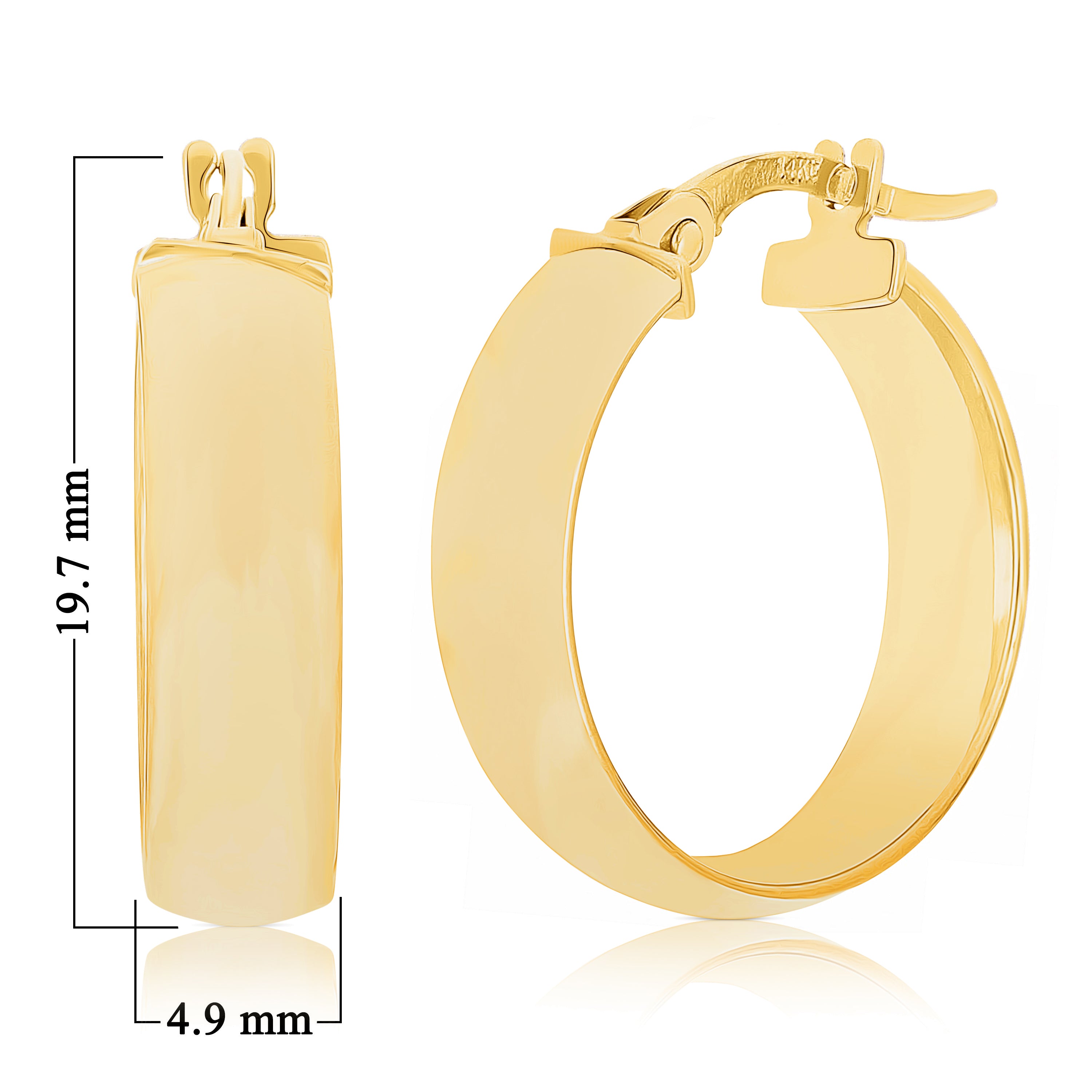 Italian 14k Yellow Gold Polished Small Flat Hollow Hoop Earrings