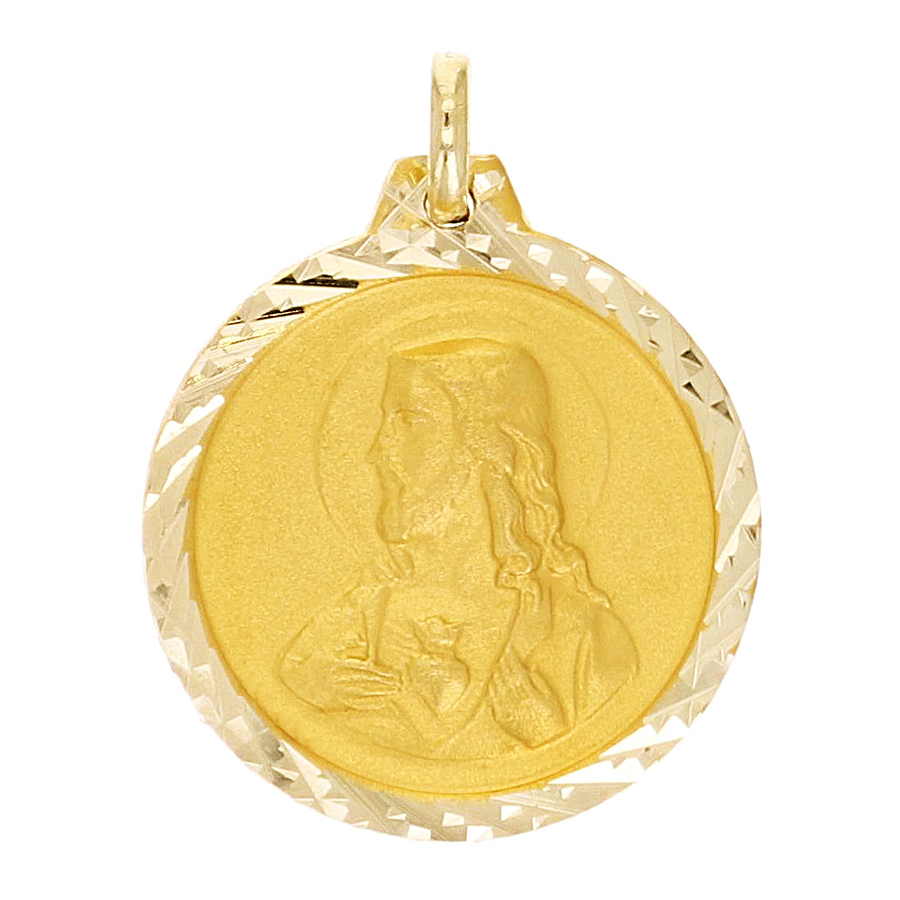 Italian 14k Yellow Gold Sacred Heart of Jesus Medal Charm Pendant 1" 3.5 grams
