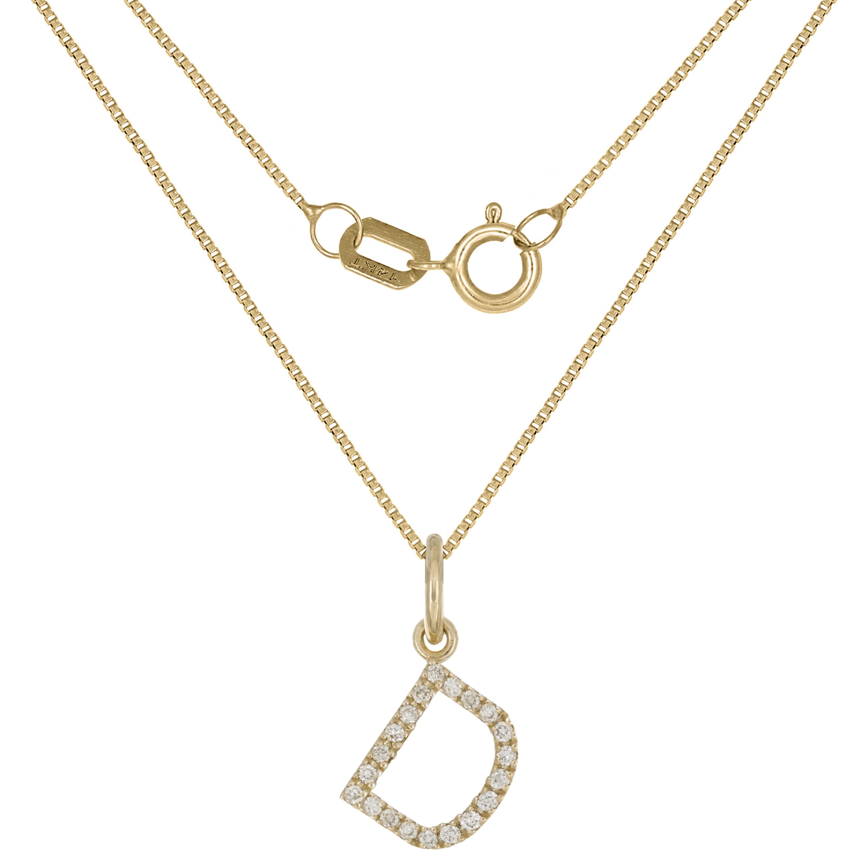 14k Yellow Gold Diamond Initial Letter D Charm Pendant Necklace 18" - Letter D,Yellow