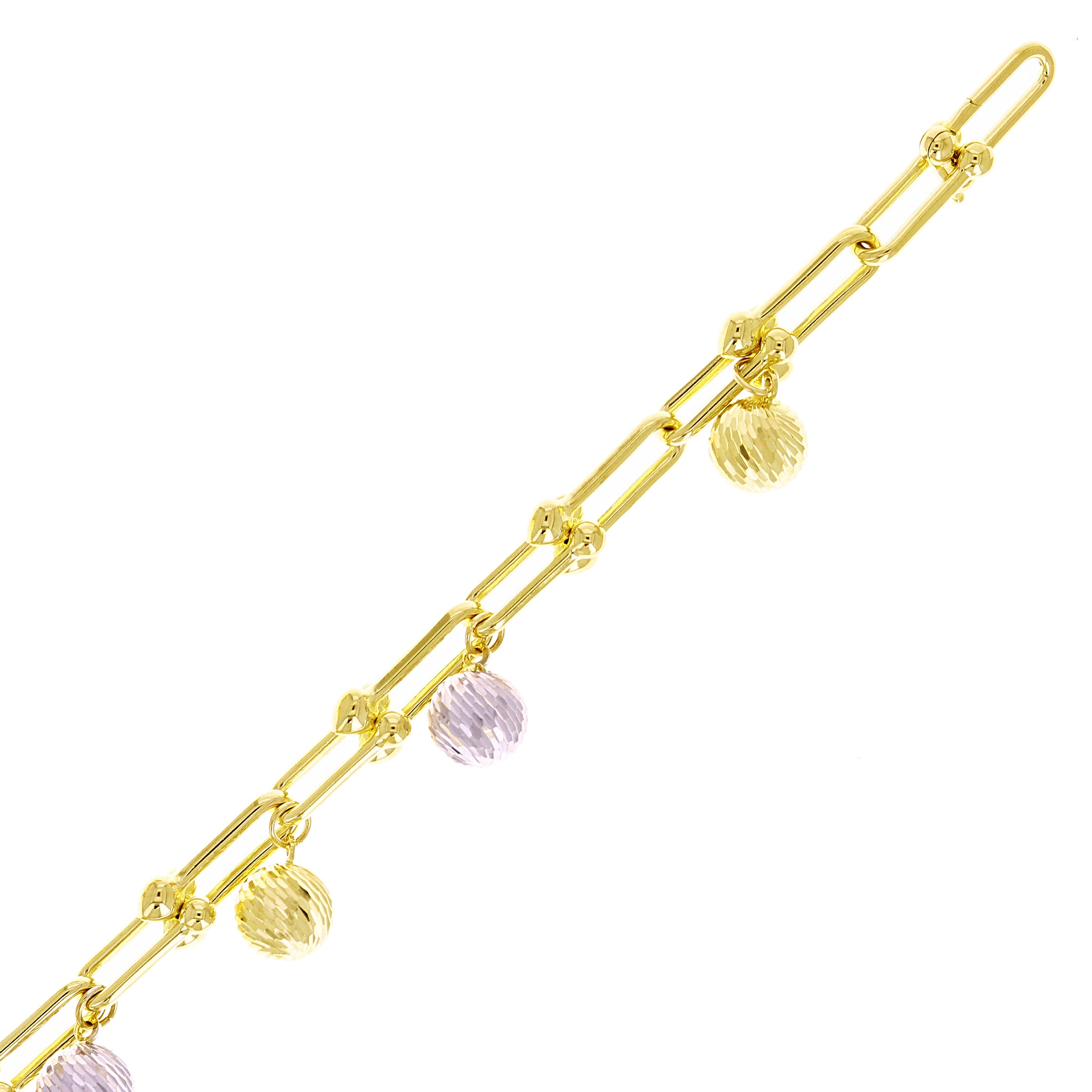 Italian 14k Two Tone Gold U-Link Ball Beads Charm Bracelet 7.25" 8 grams