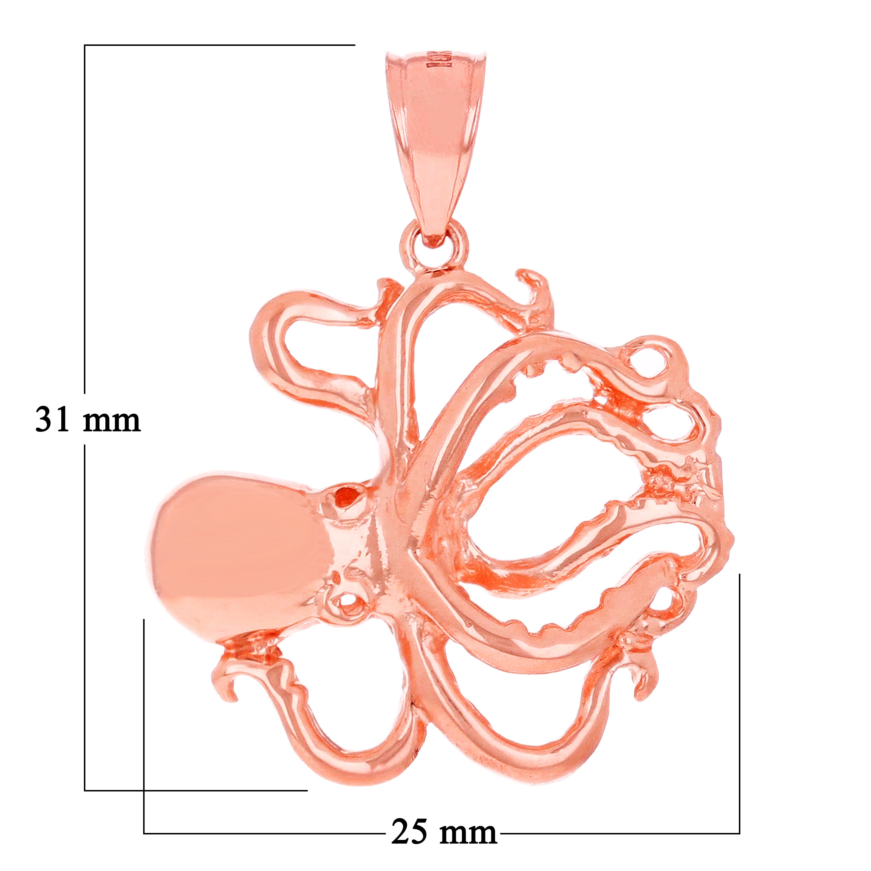10k Rose Gold Octopus Charm Pendant 1.15" 4g - Rose