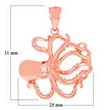 10k Rose Gold Octopus Charm Pendant 1.15" 4g - Rose