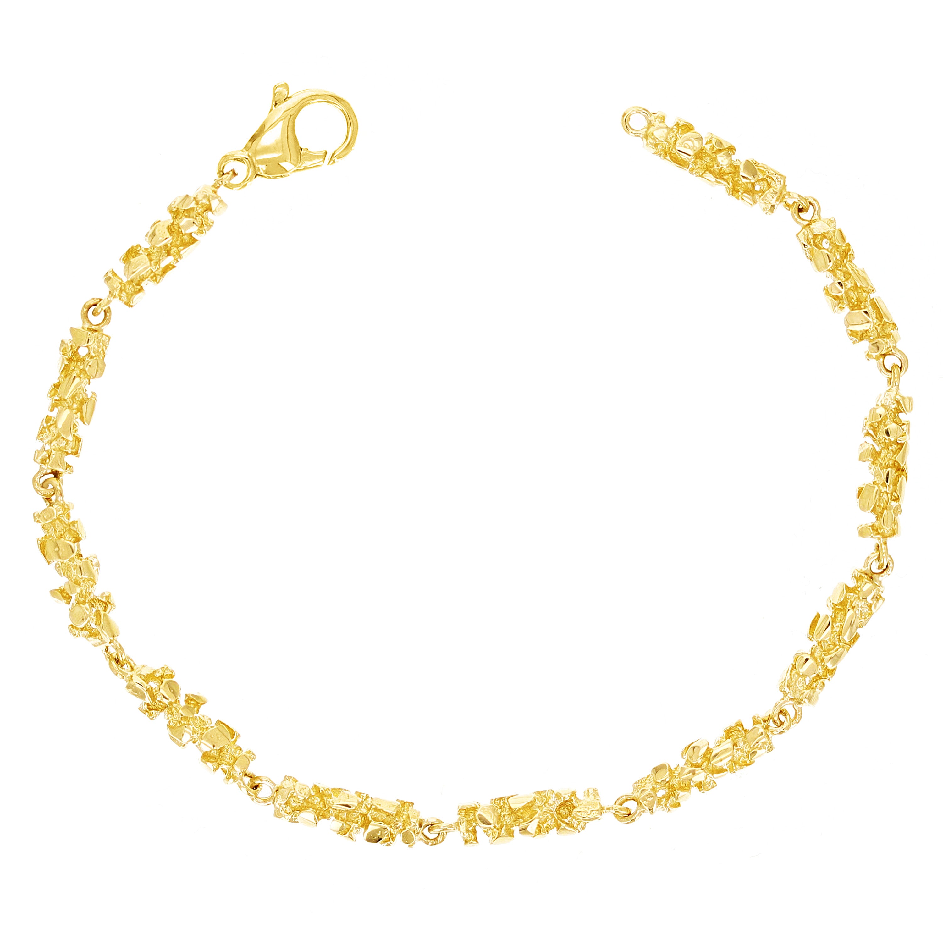 14k Yellow Gold Solid Handmade Nugget Link Bracelet 7" 5mm 13 grams - 7" 13 grams