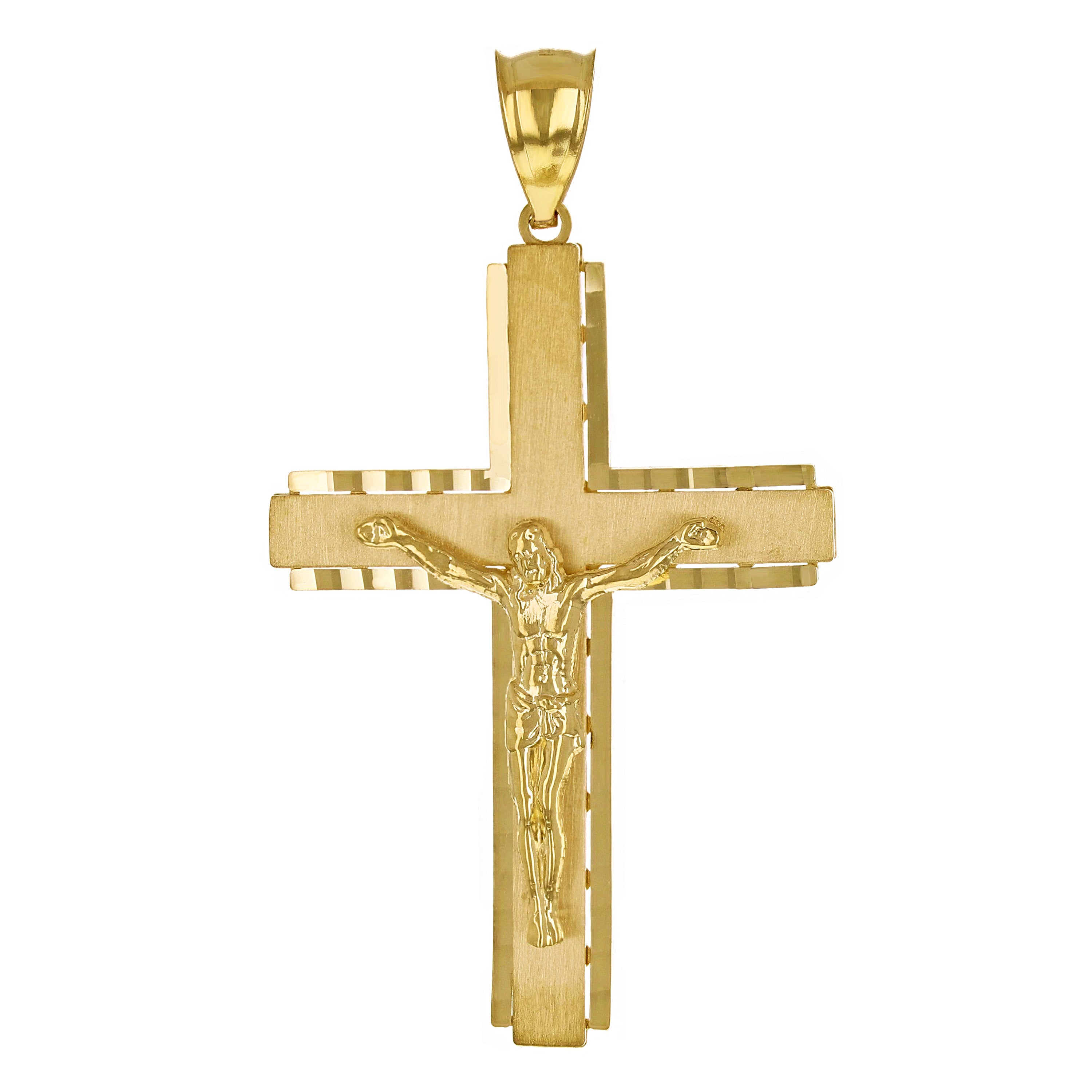 14k Yellow Gold Solid Crucifix Cross Charm Pendant 2.4" 8 grams