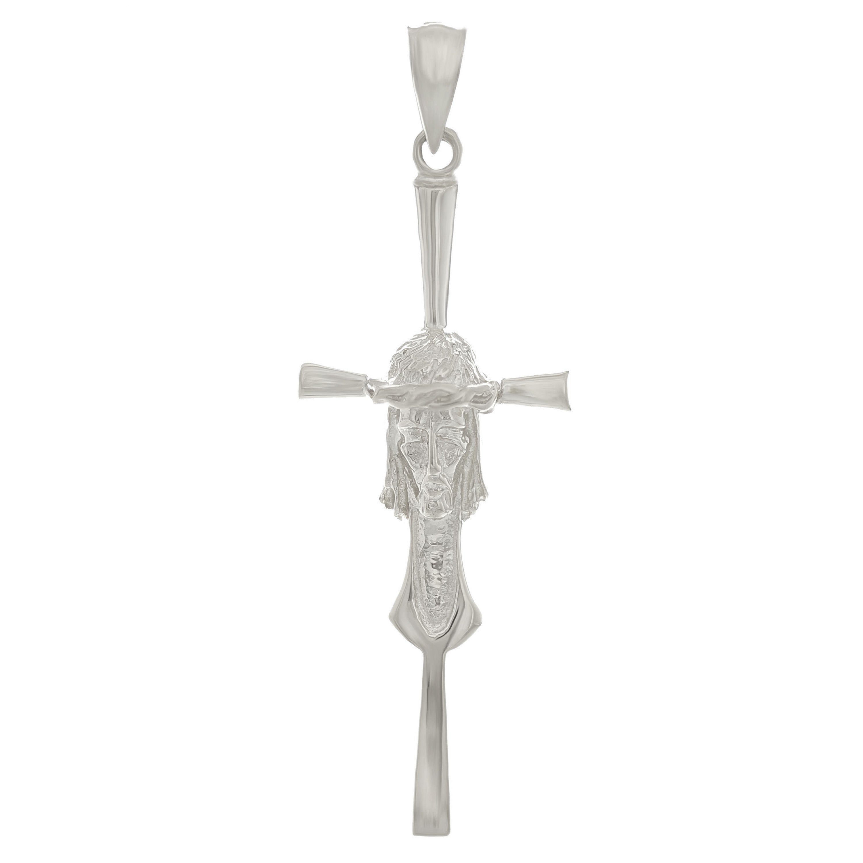 14k White Gold Jesus Christ Face Crucifix Cross Charm Pendant 1.8" 2.8 grams - White