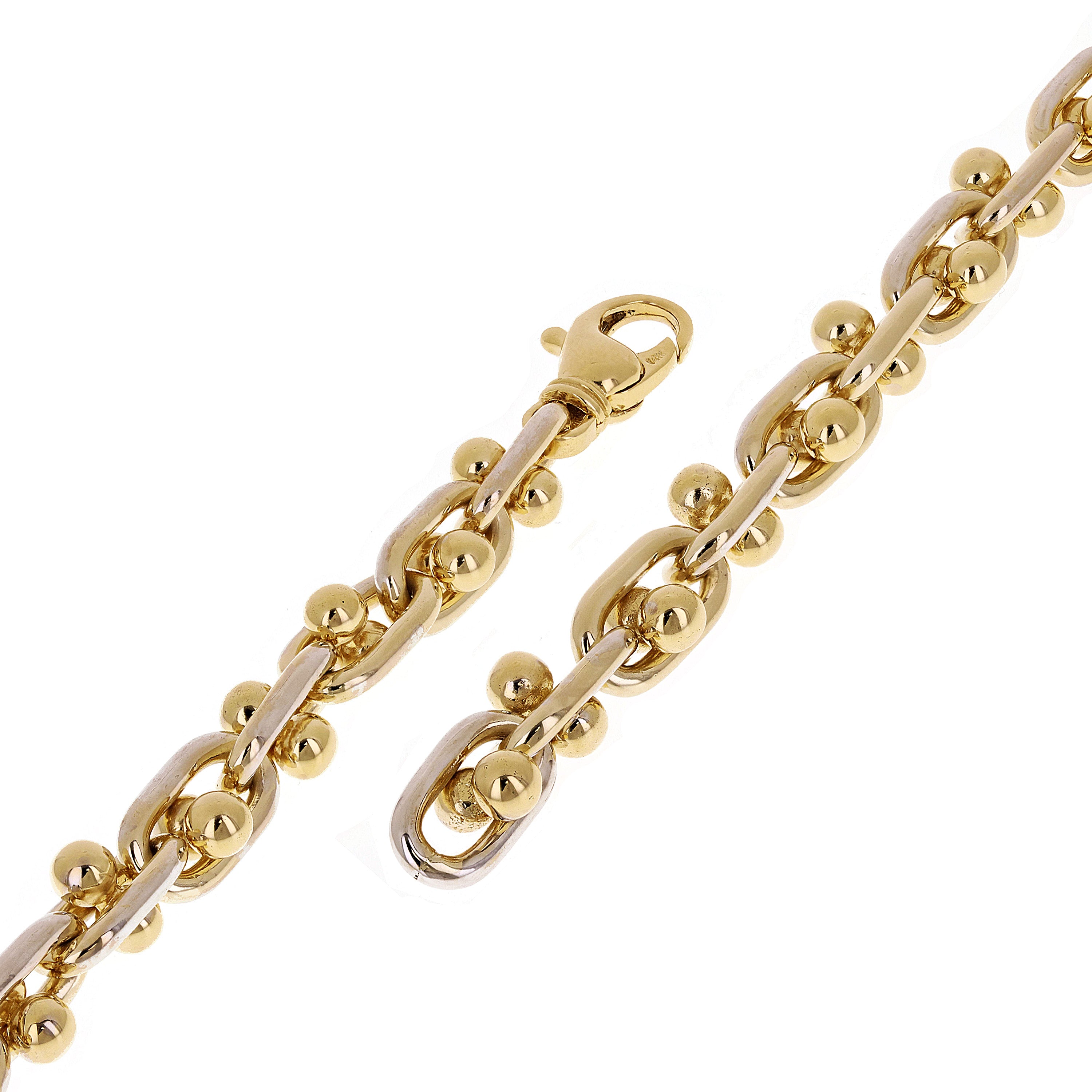 14k Yellow & White Solid Gold Oval Link Chain Ball Bracelet 7" 10mm 70 grams - 7" 70 grams