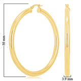 Italian 14k Yellow Gold High Polish 4mm 2" Diameter Round Hoop Earrings 5 grams