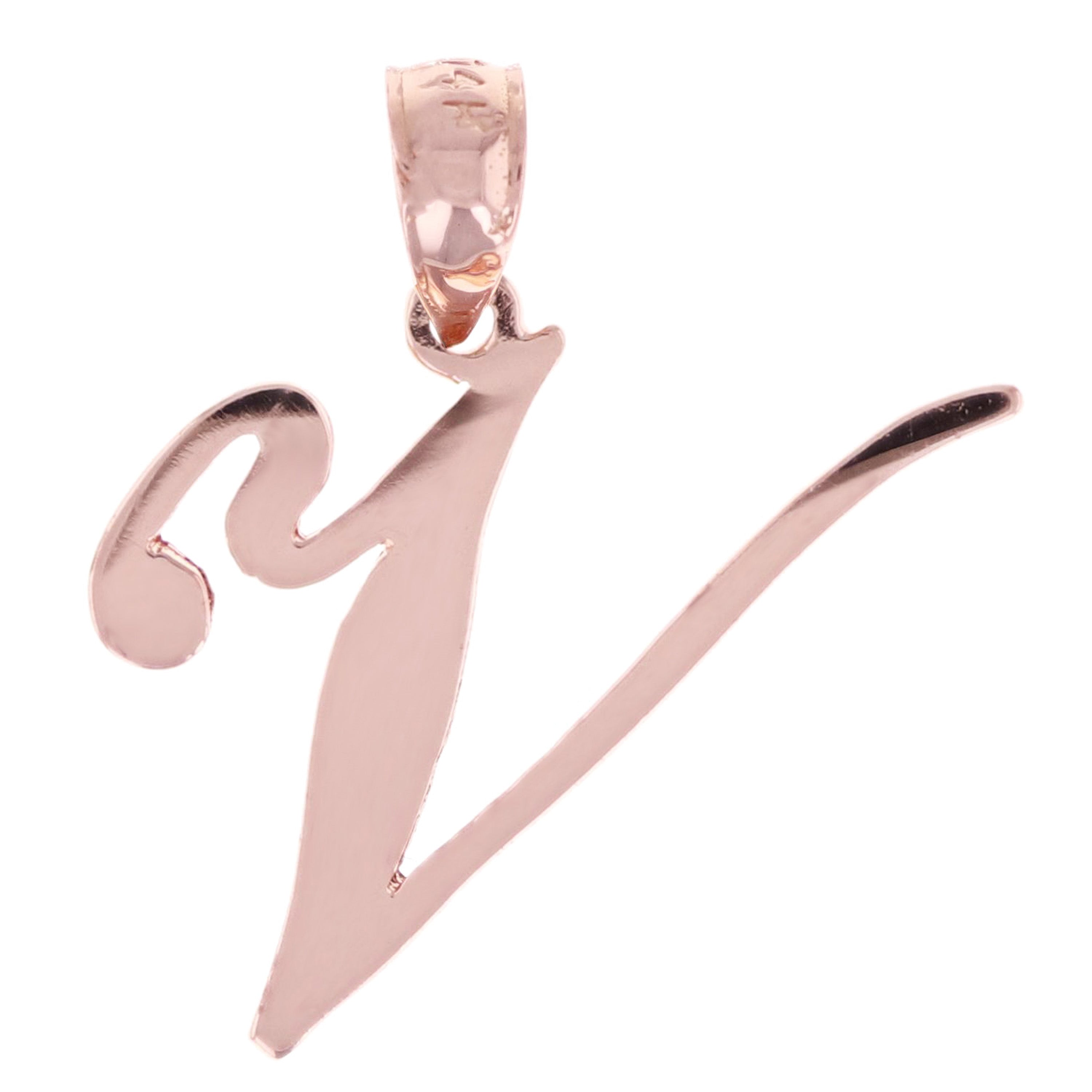 14k Rose Gold Initial Letter V Alphabet Charm Pendant - Letter V,Rose