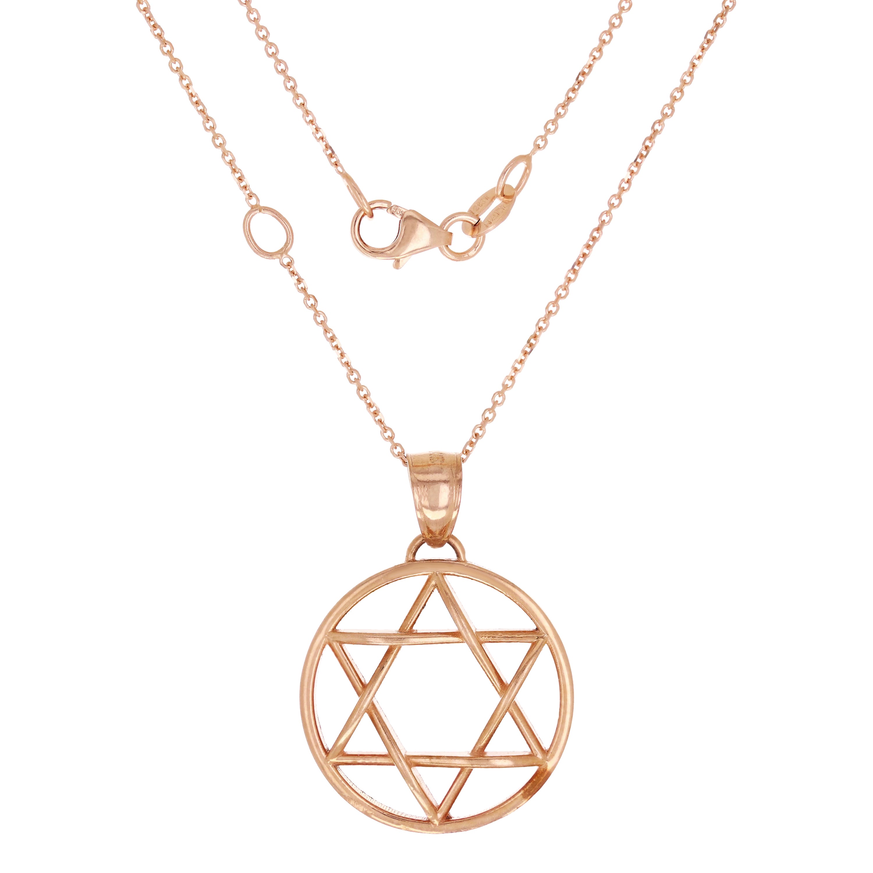 14k Rose Gold Star of David Medal Necklace 18" 4.5 grams - Rose