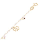 Italian 14k Two Tone Gold Flower & Ball Beads Charm Anklet Bracelet 10" 2.3g