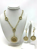 Italian 14k Gold Woven Design Round Dangle Earrings and Pendant Necklace Set