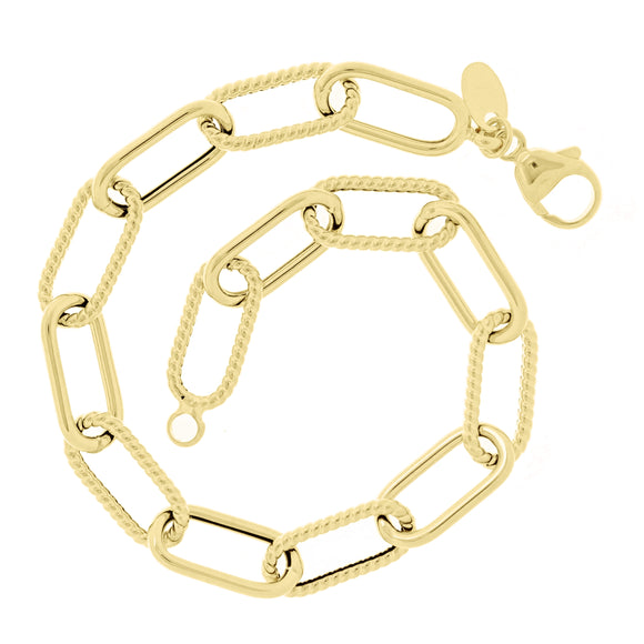 Italian 14k Yellow Gold Hollow Twisted Paper Clip Link Bracelet 8.5