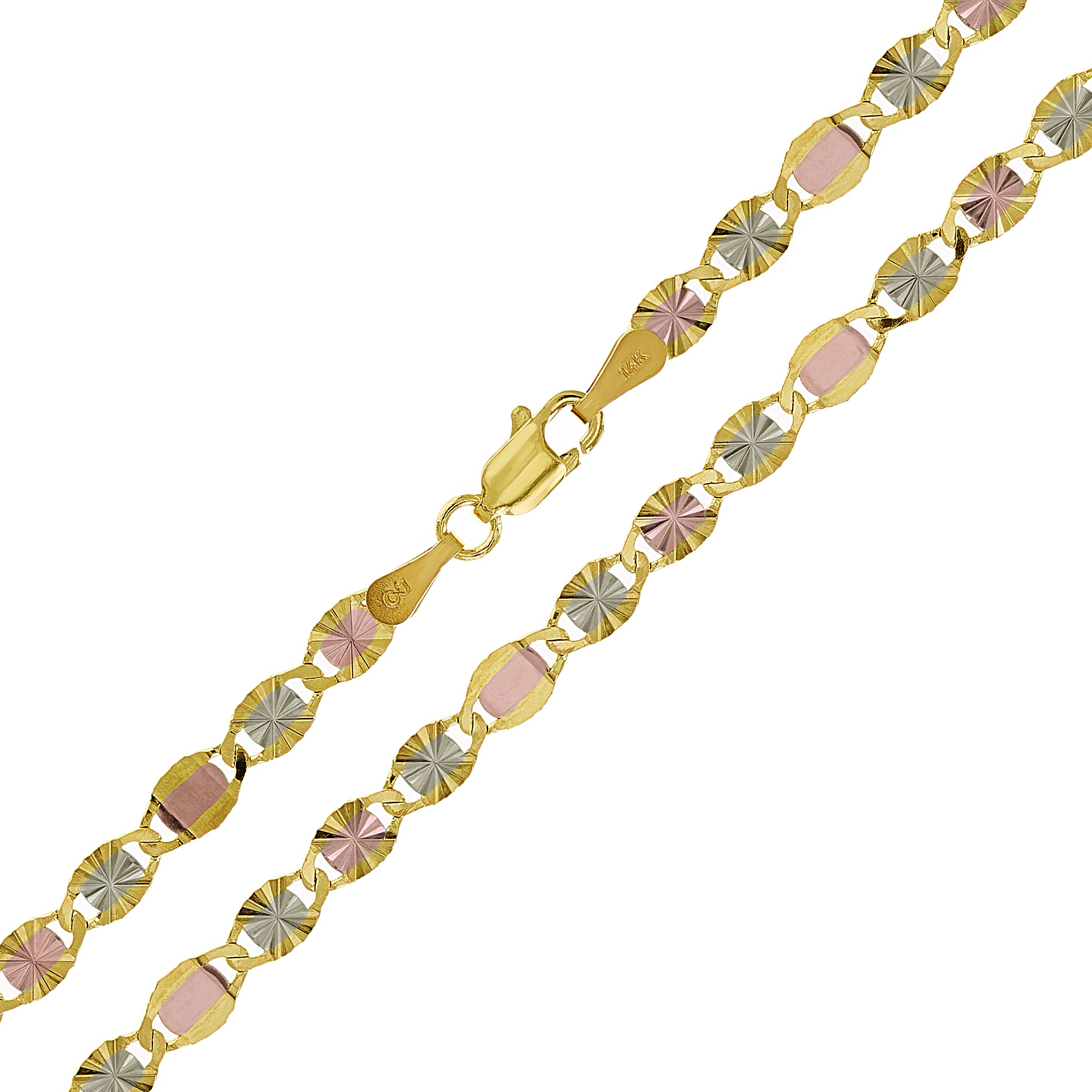 Italian 14k Tri-Color Gold Diamond Cut Valentino Chain Necklace 16" 3.9mm 4.6 grams - 16" 4.6 grams