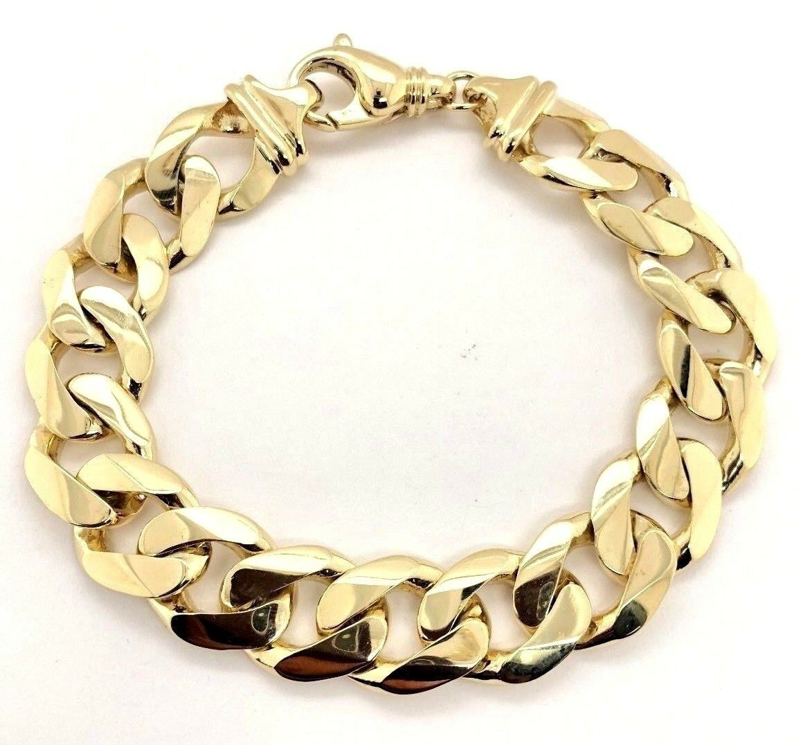 Men's 14k Yellow Gold Solid Heavy Cuban Link Chain Bracelet 9.5" 15.6mm 86.6g - 9.5"