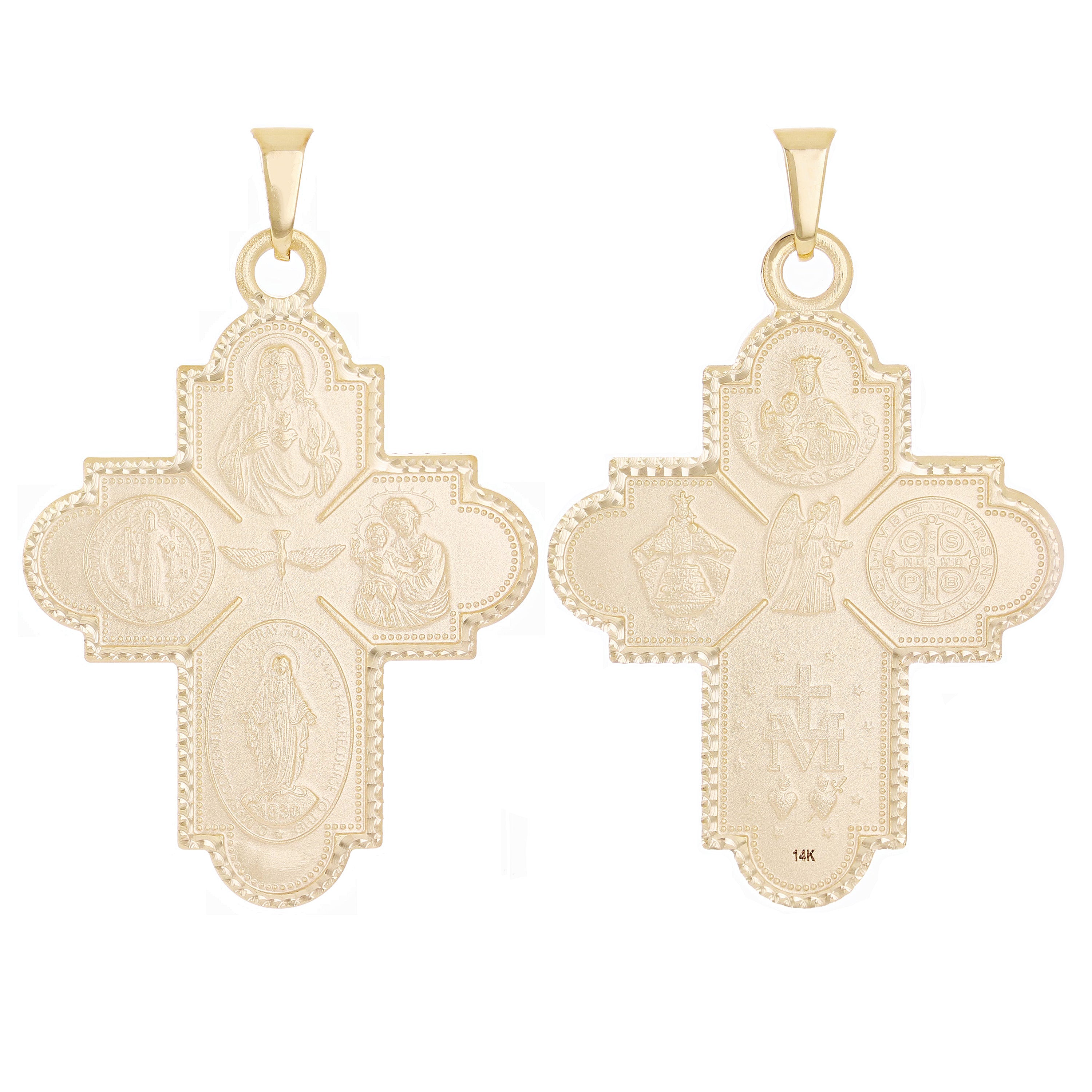 Italian 14k Yellow Gold Holy Spirit 4-Way Cross Medal Pendant 1.9" 8.6 grams - 1.9"