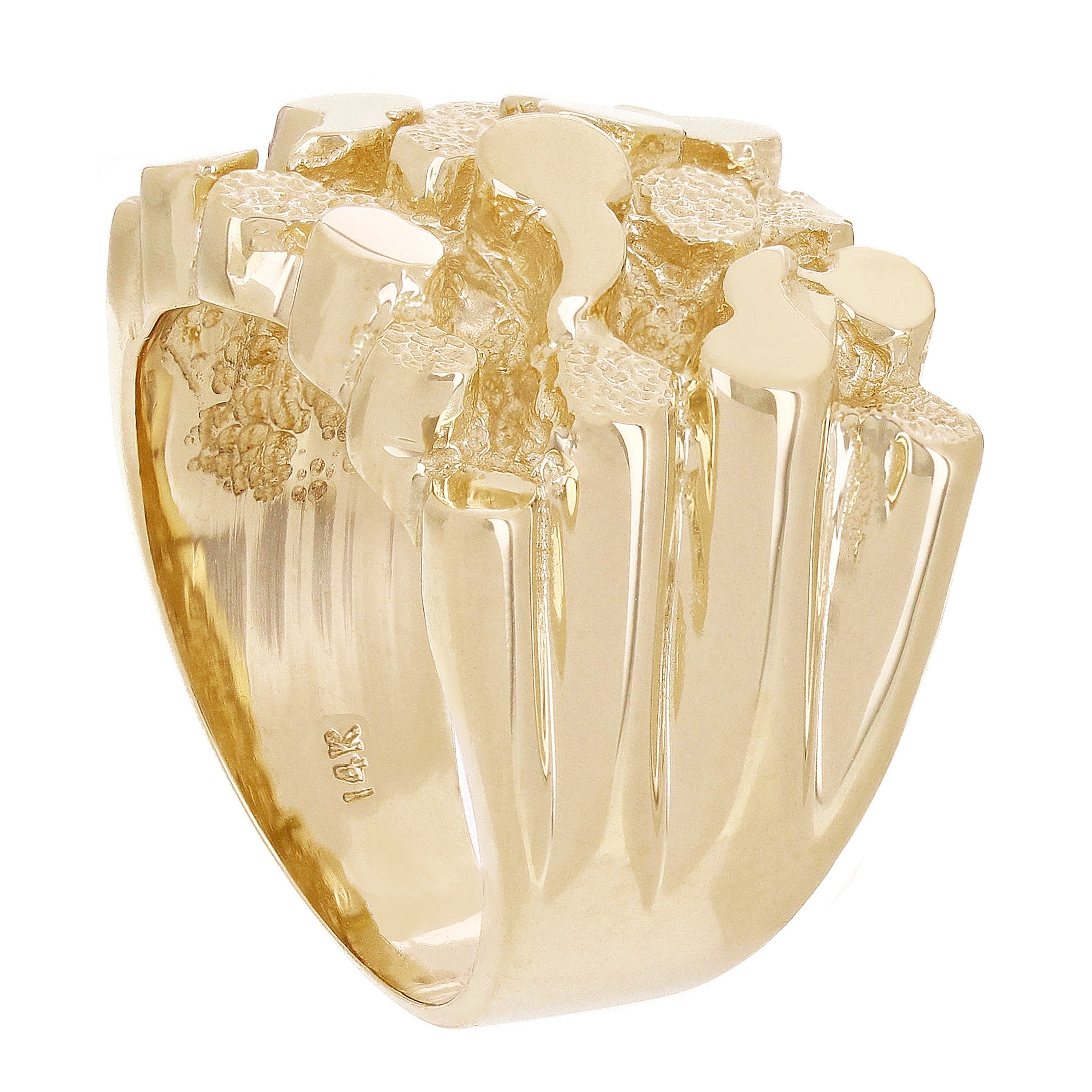 Men's 14k Yellow Gold Solid Square Nugget Ring Size 7 - 17.8mm 17 grams - Ring Size 7