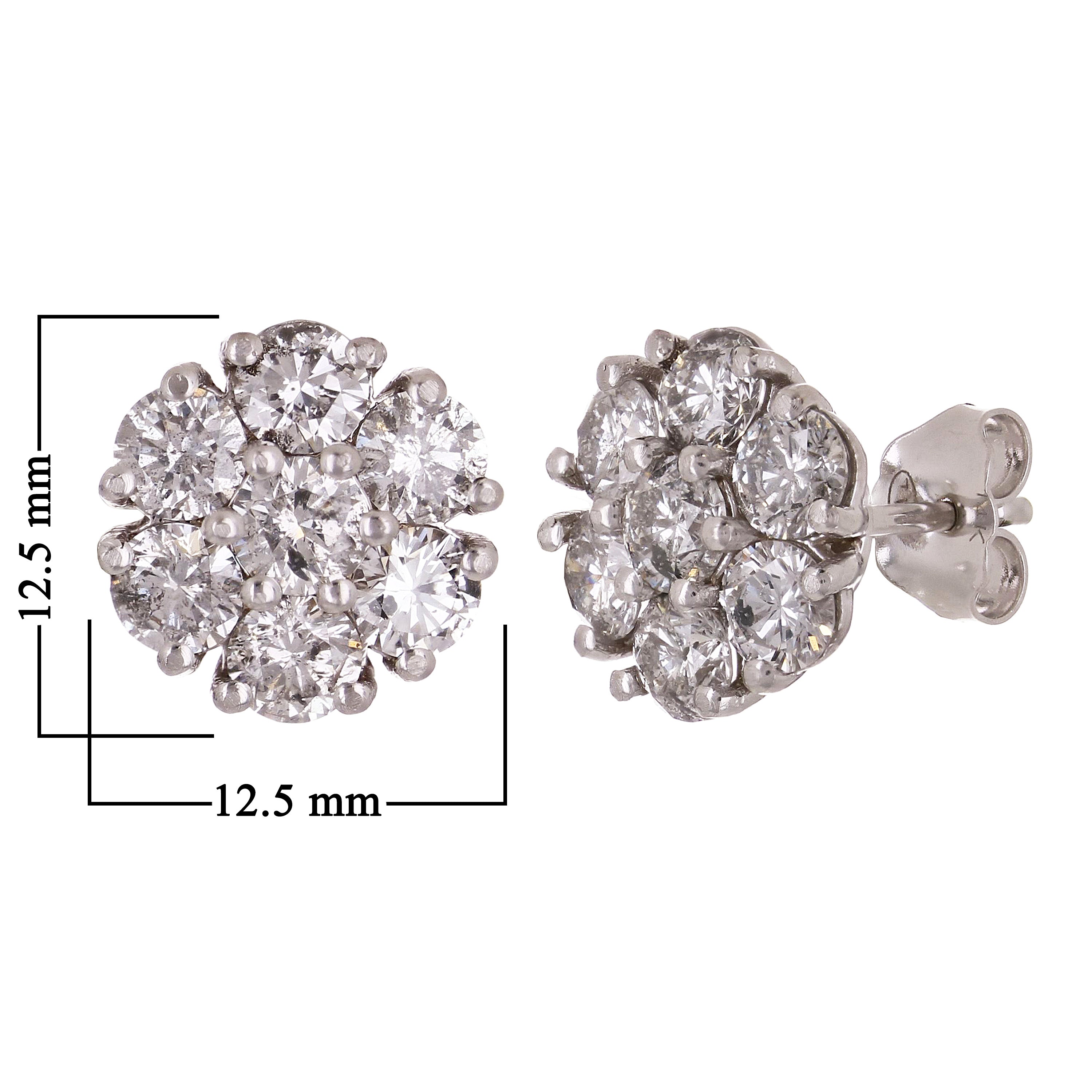 14k White Gold Flower Cluster Round Diamond Stud Earrings 4.67ctw 12.5mm 4.7g