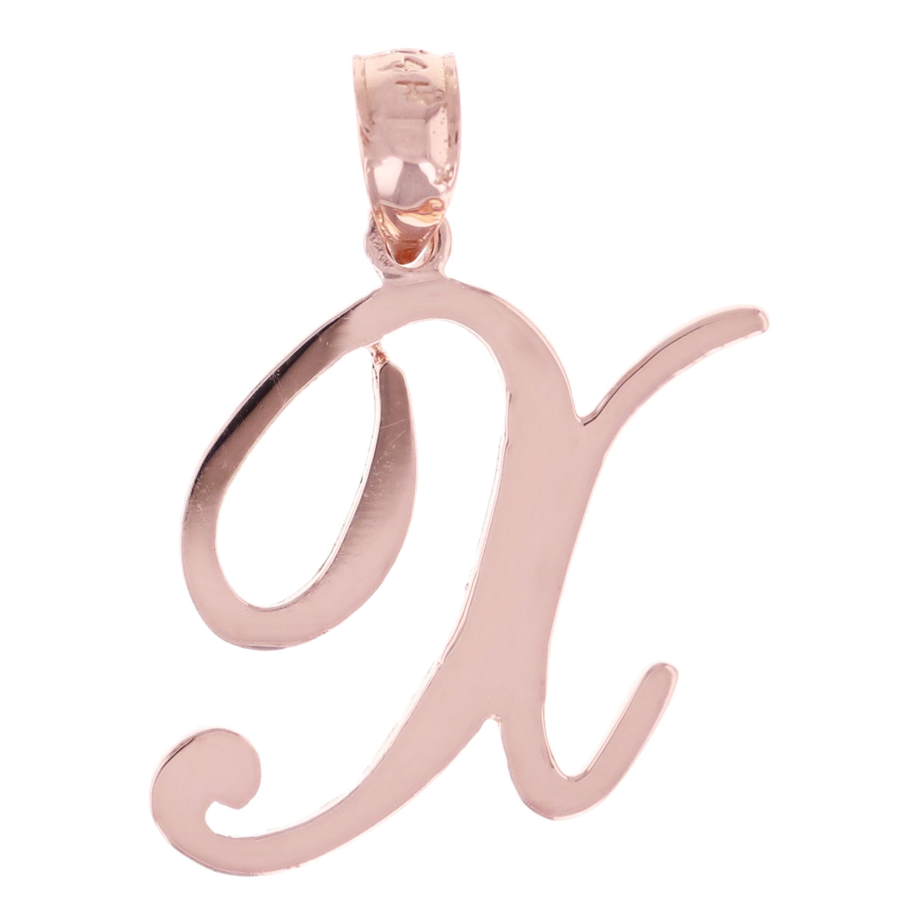 14k Rose Gold Initial Letter X Alphabet Charm Pendant - Letter X,Rose