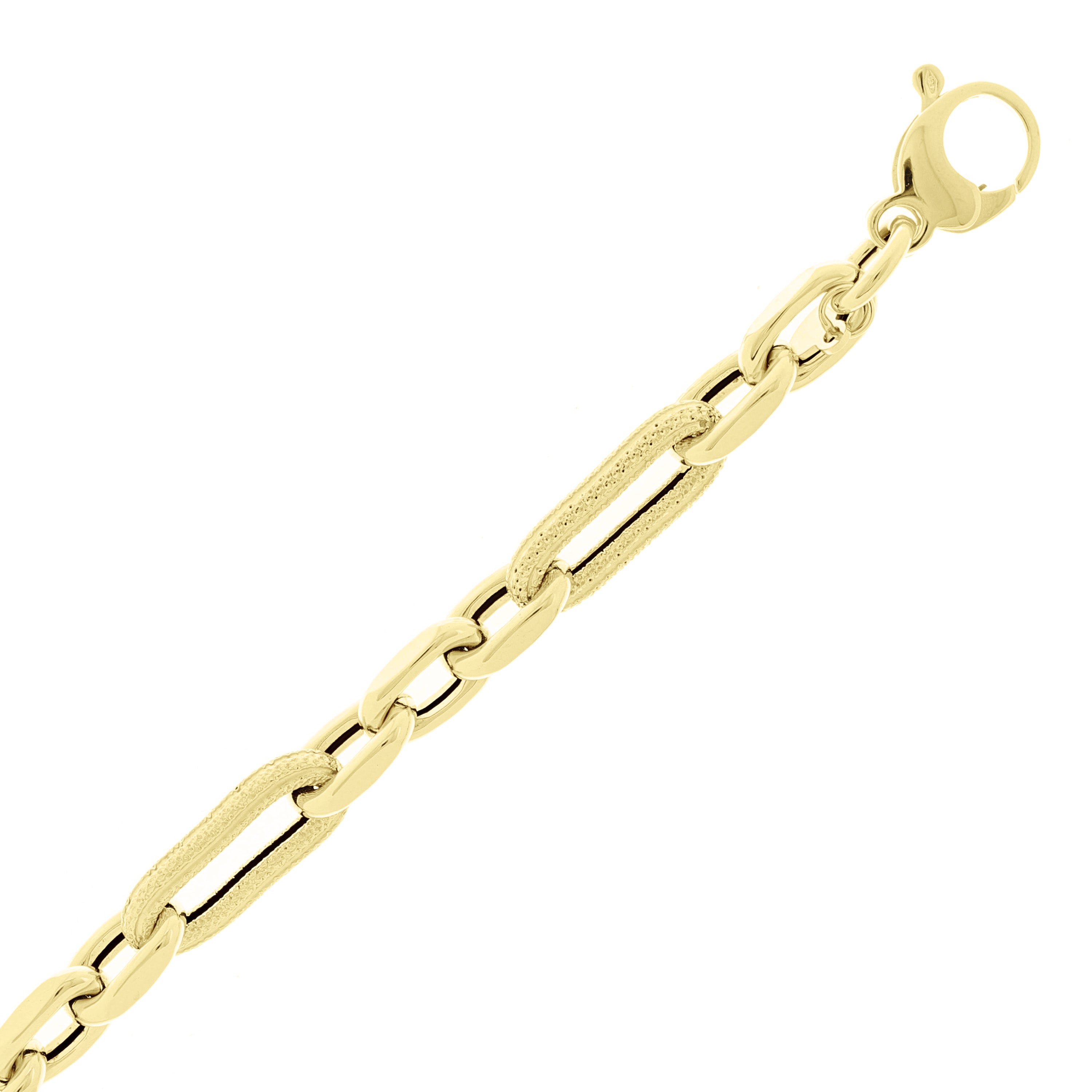 Italian 14k Yellow Gold Plain & Satin Finish Paper Clip Bracelet 8" 7.3mm 5.7g