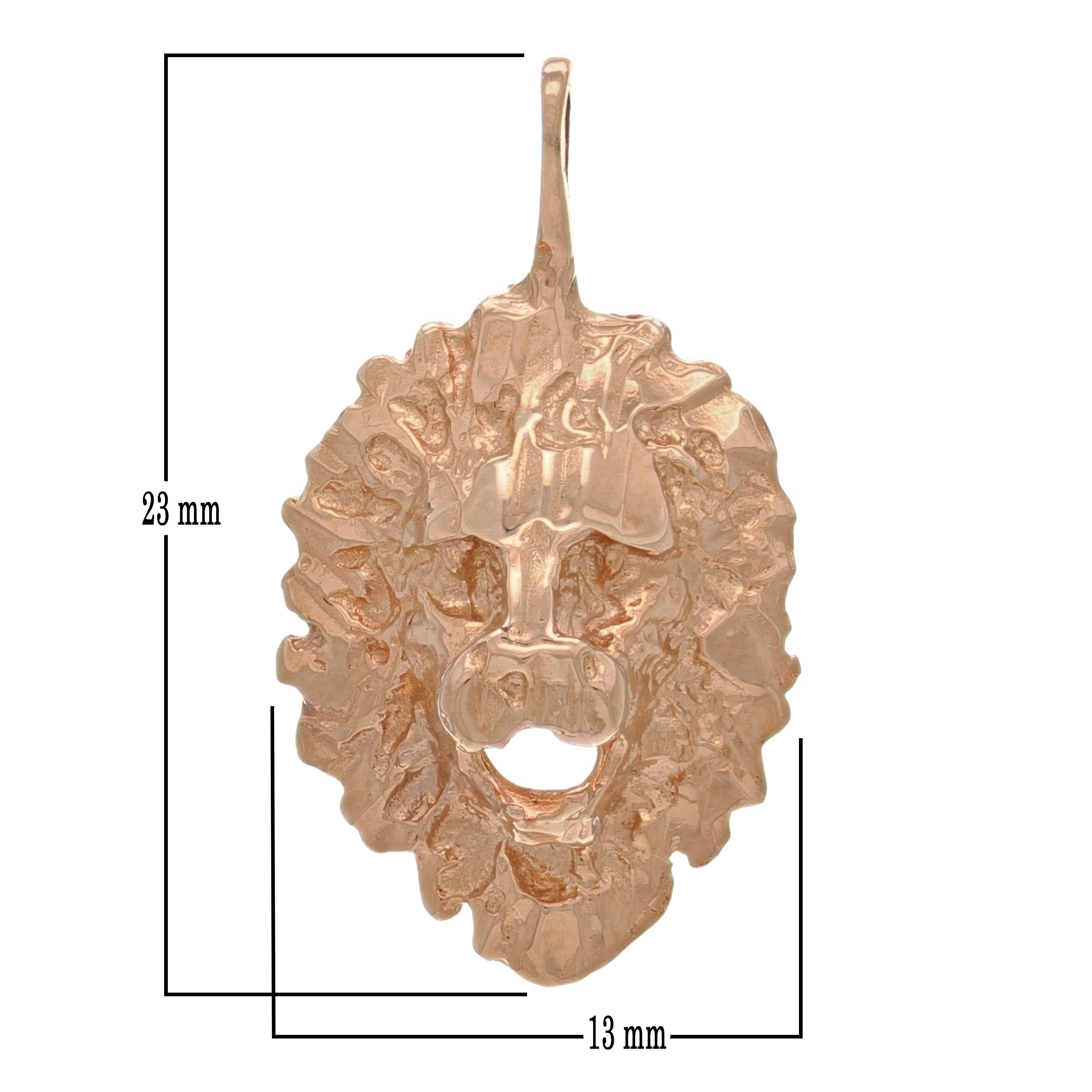 14k Rose Gold Solid Diamond Cut Lion Head Charm Pendant 2.1 grams - Rose