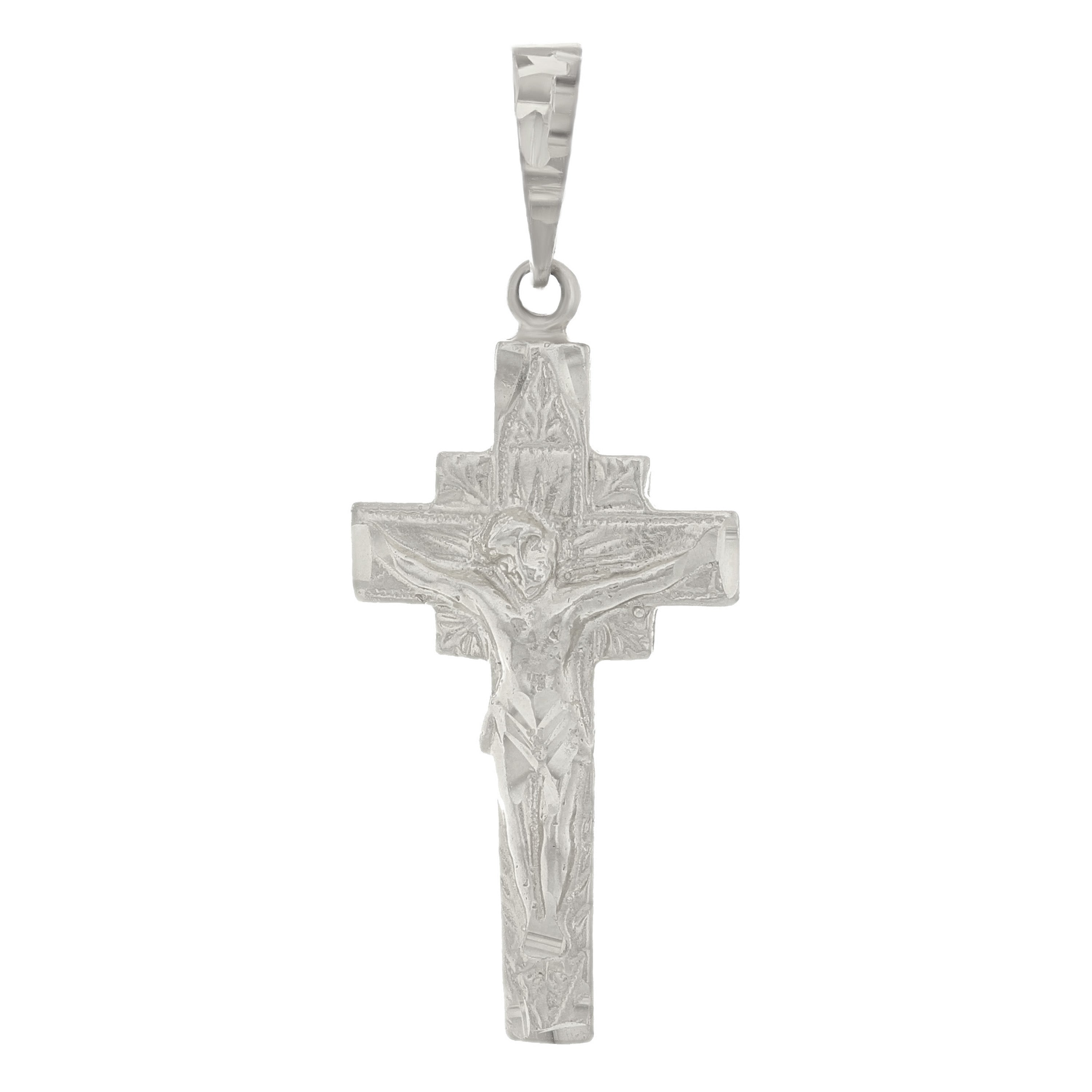 14k White Gold Jesus Christ Crucifix Cross Religious Charm Pendant 1.5" 2.5grams - White