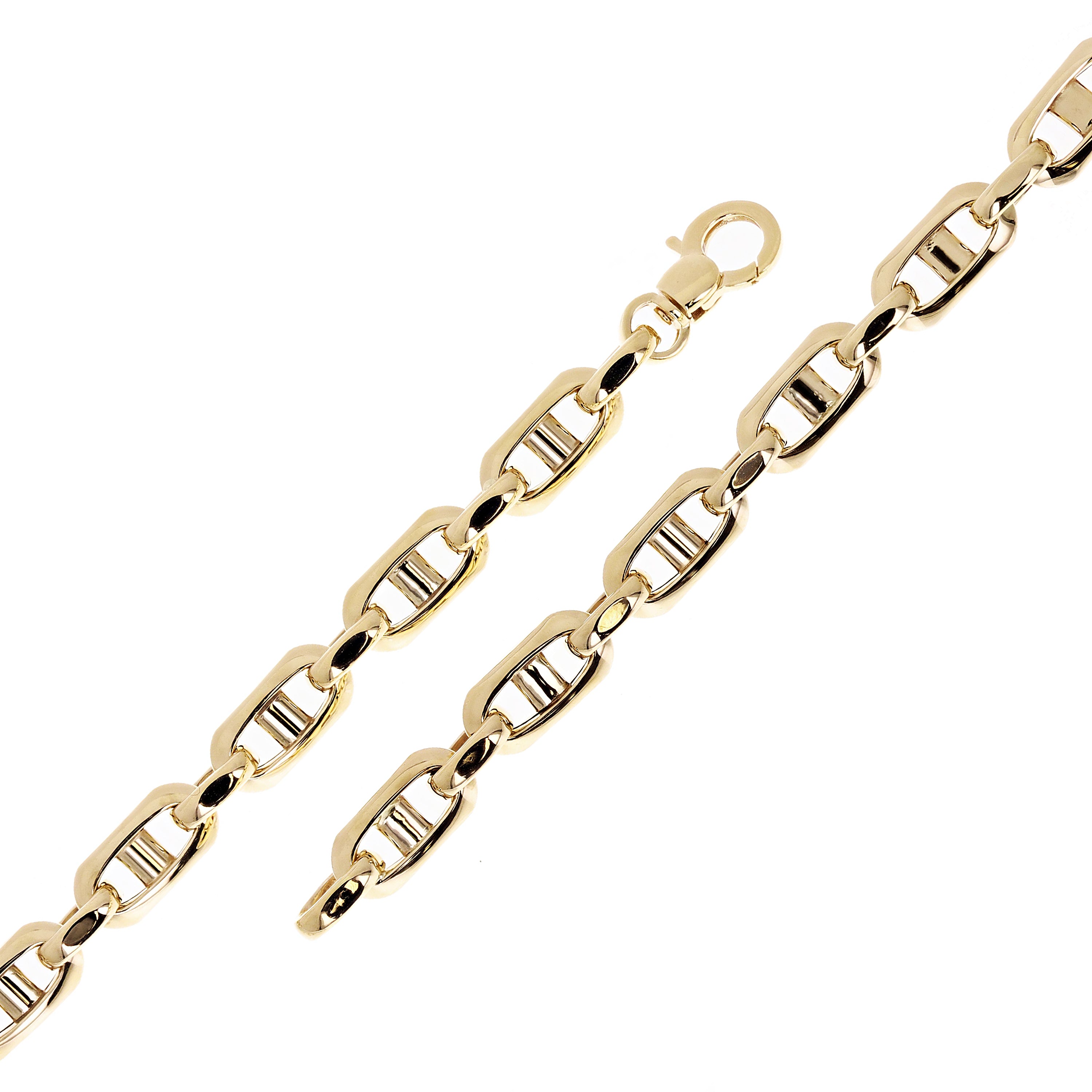 Italian 14k Yellow Gold Fancy Hollow Anchor Mariner Link Bracelet 8.5" 7mm 6.9g